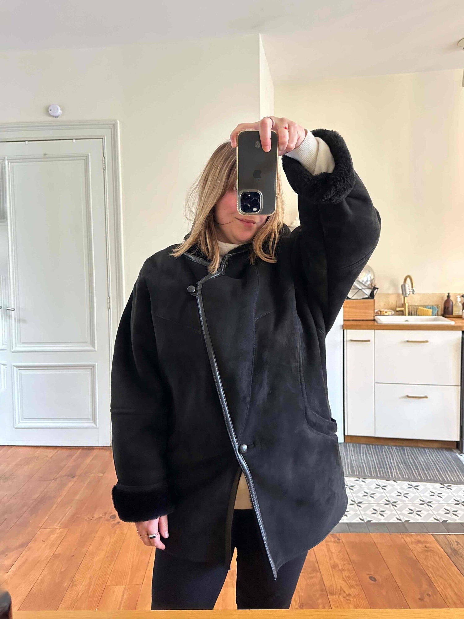 Wool-lined leather coat