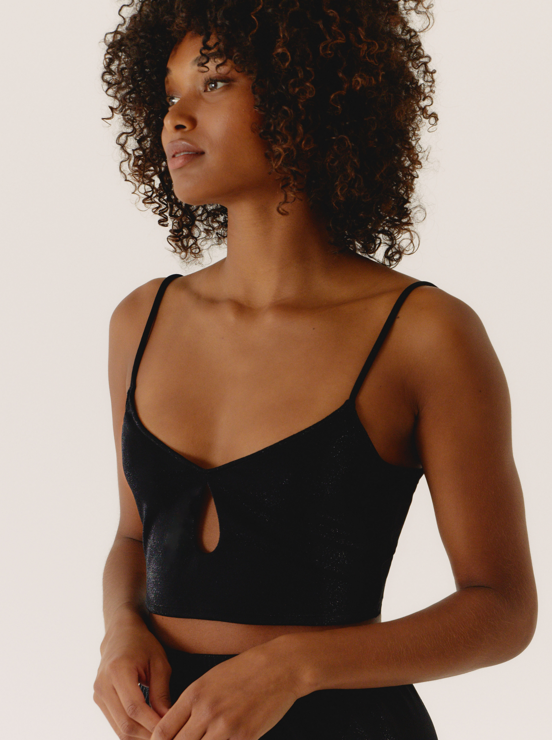 Top Drop Black Glitter Crop Top