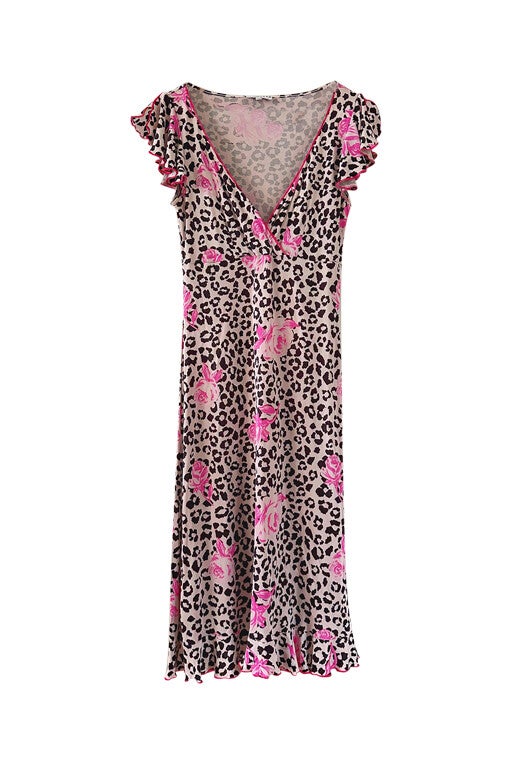 Leopard print dress with flowers