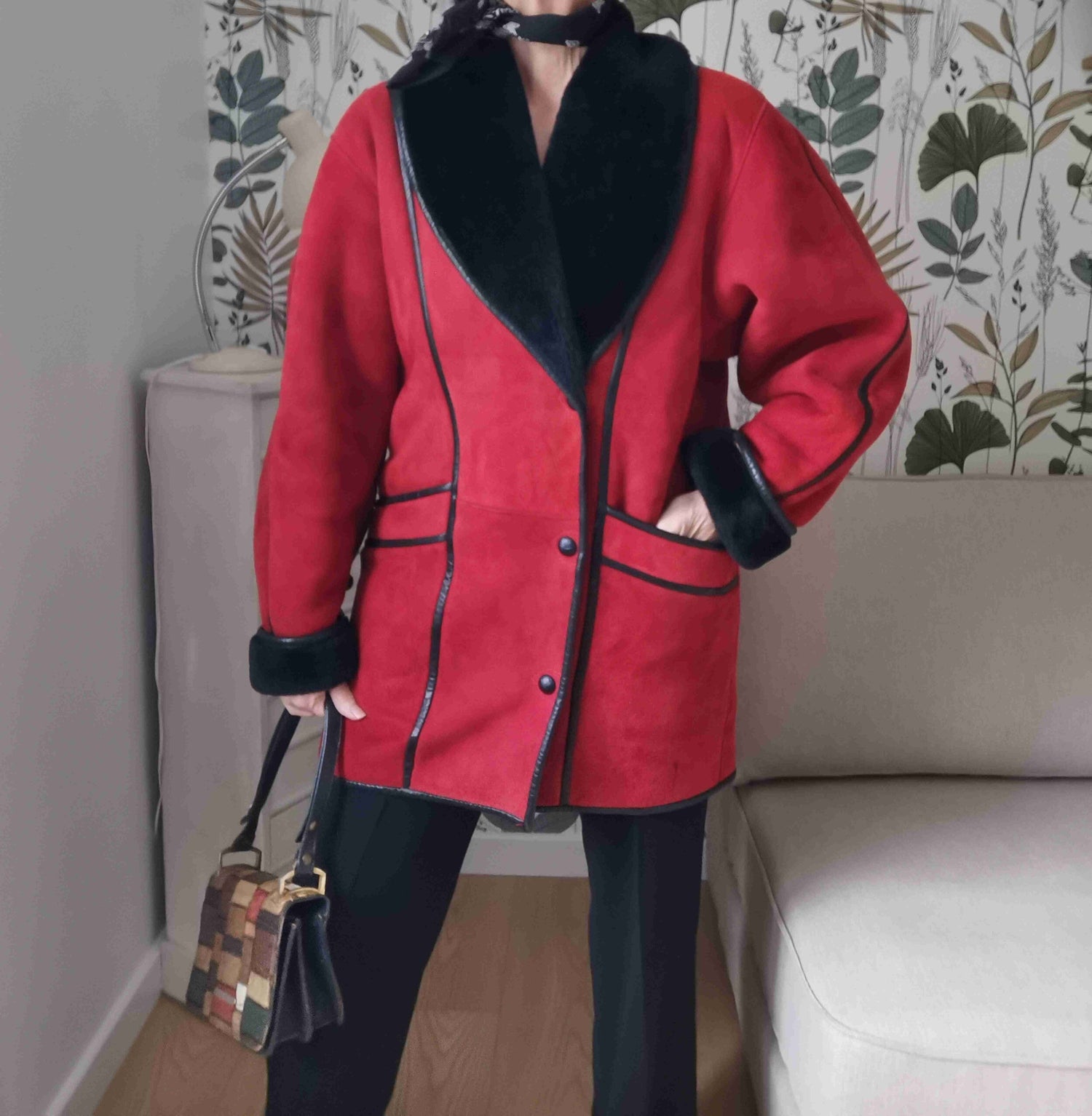 Wool-lined leather coat
