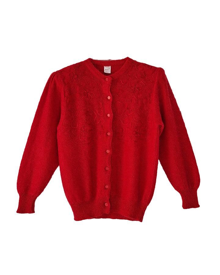 Cardigan Brodé Laine Rouge