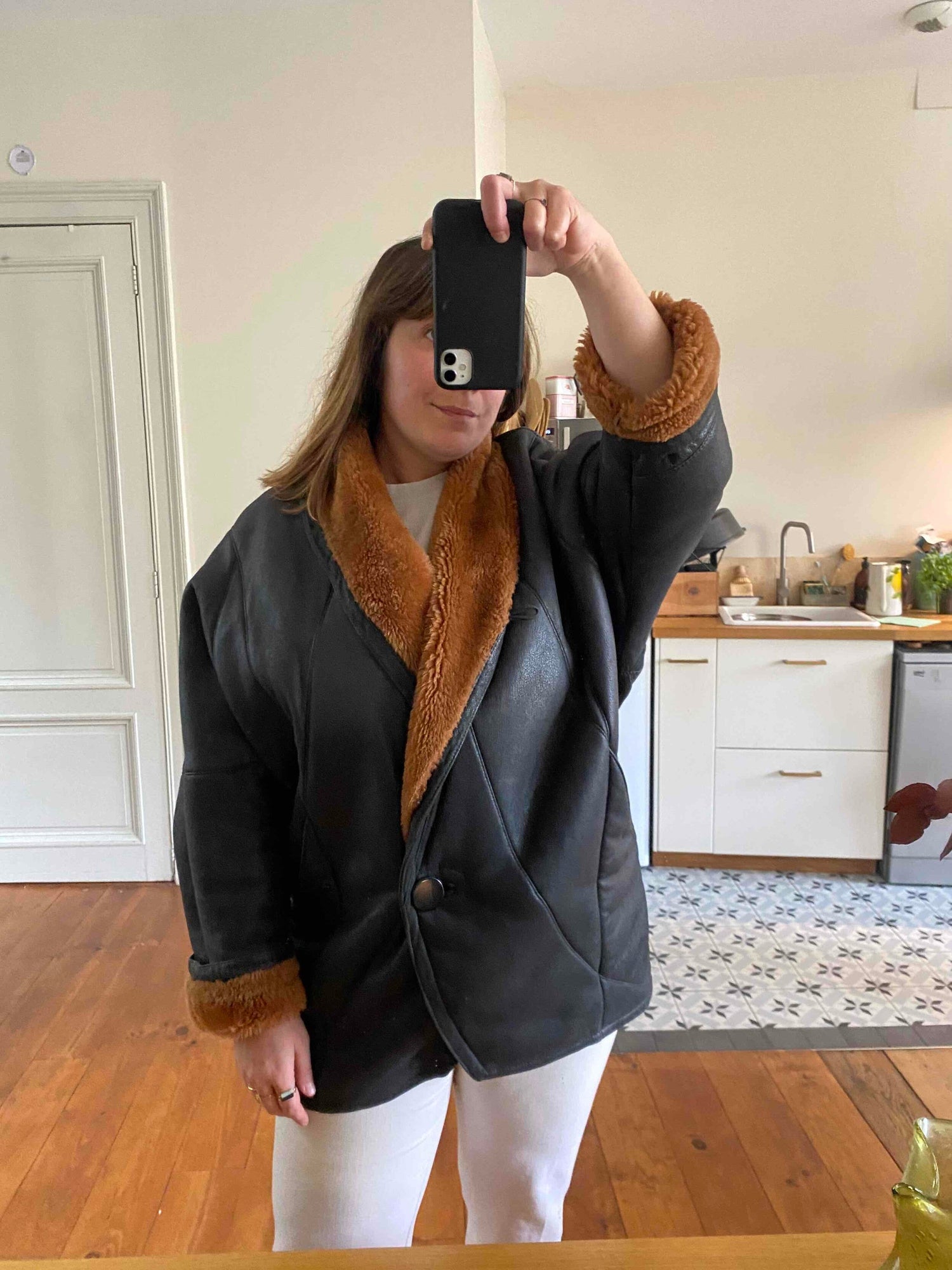 Wool-lined leather coat