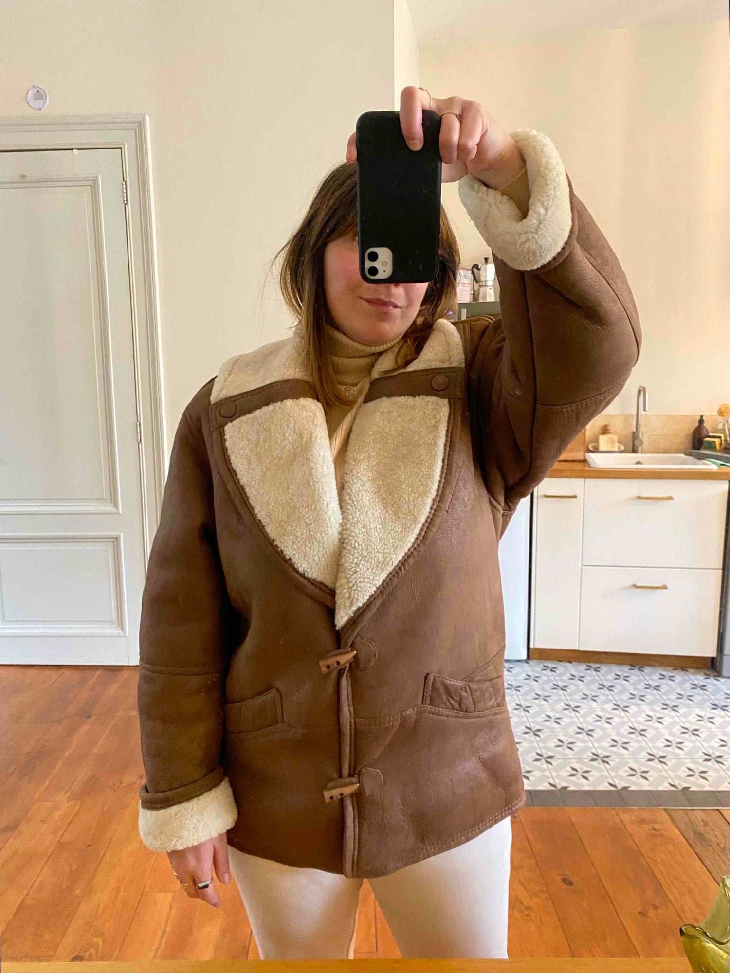 Wool-lined leather coat