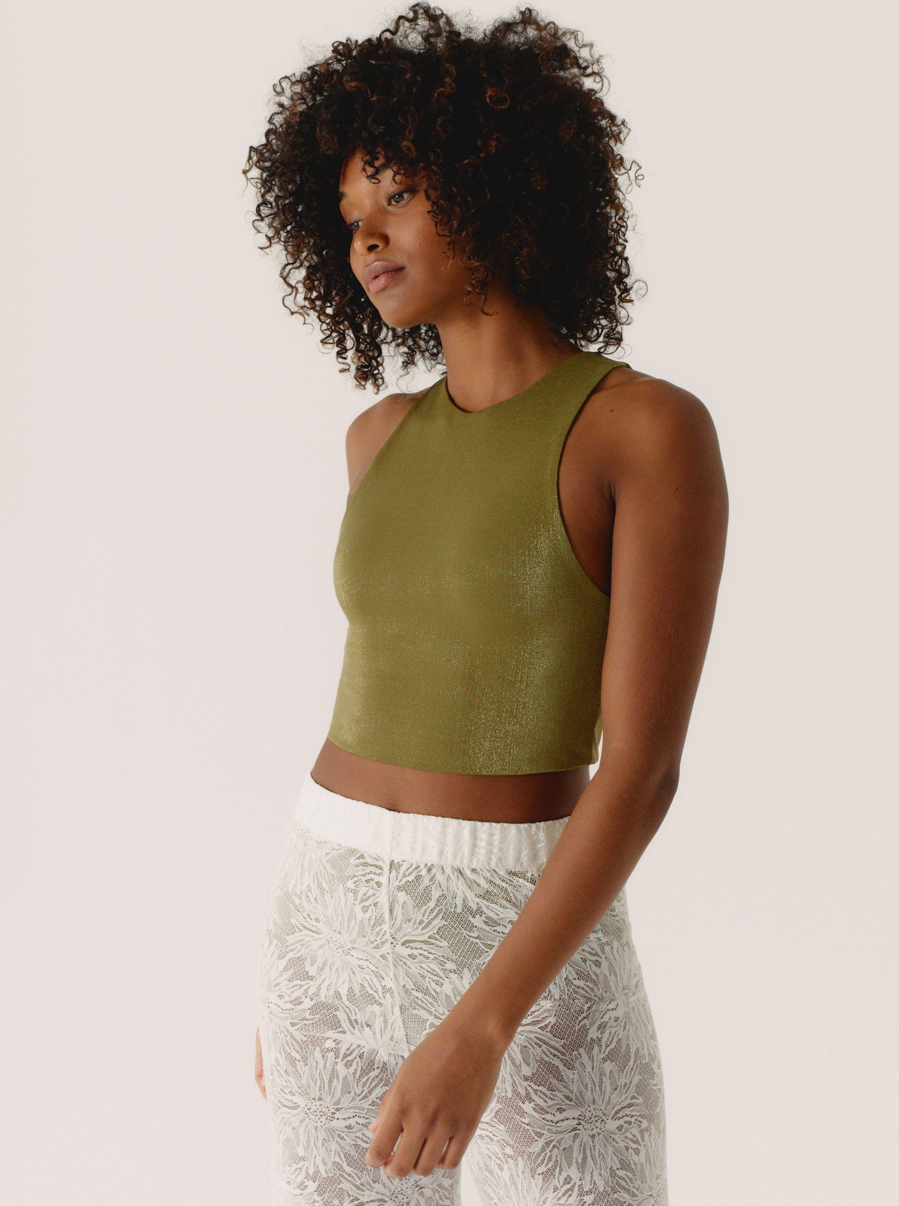 Top Shiny Kaki Crop Top