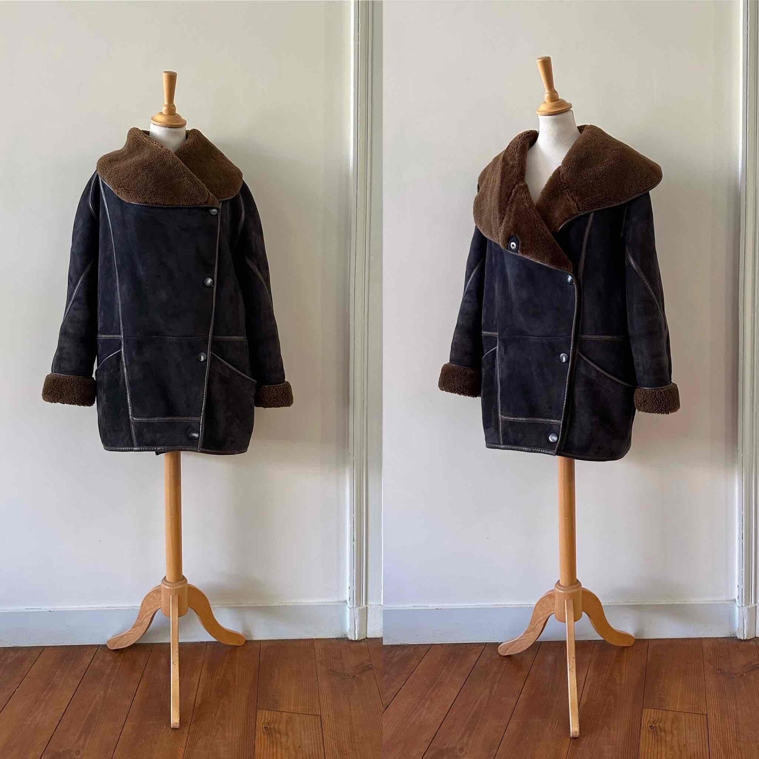 Wool-lined leather coat