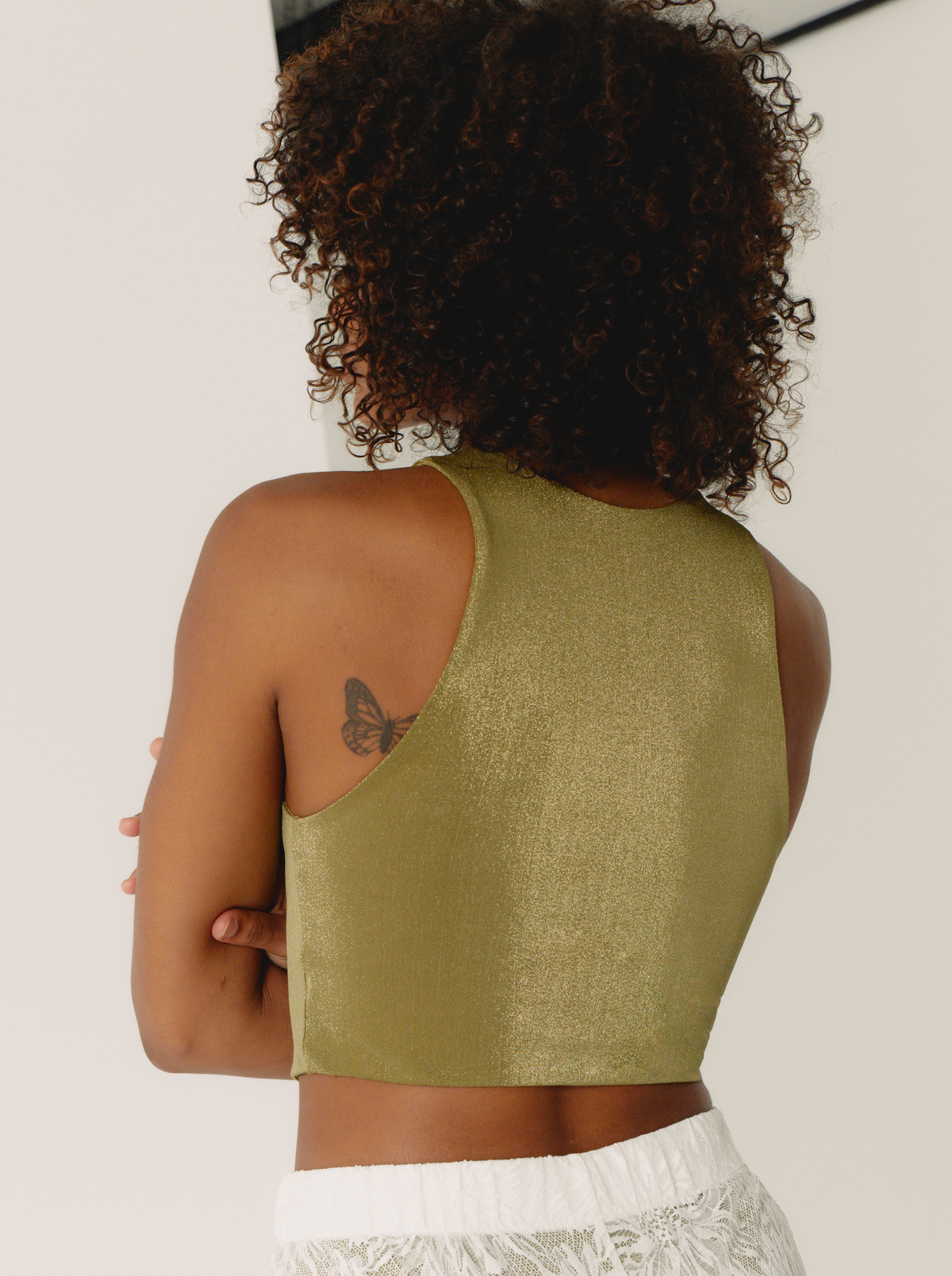 Top Shiny Kaki Crop Top