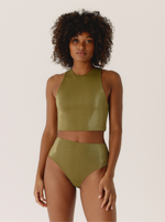 Top Shiny Kaki Sans Manches