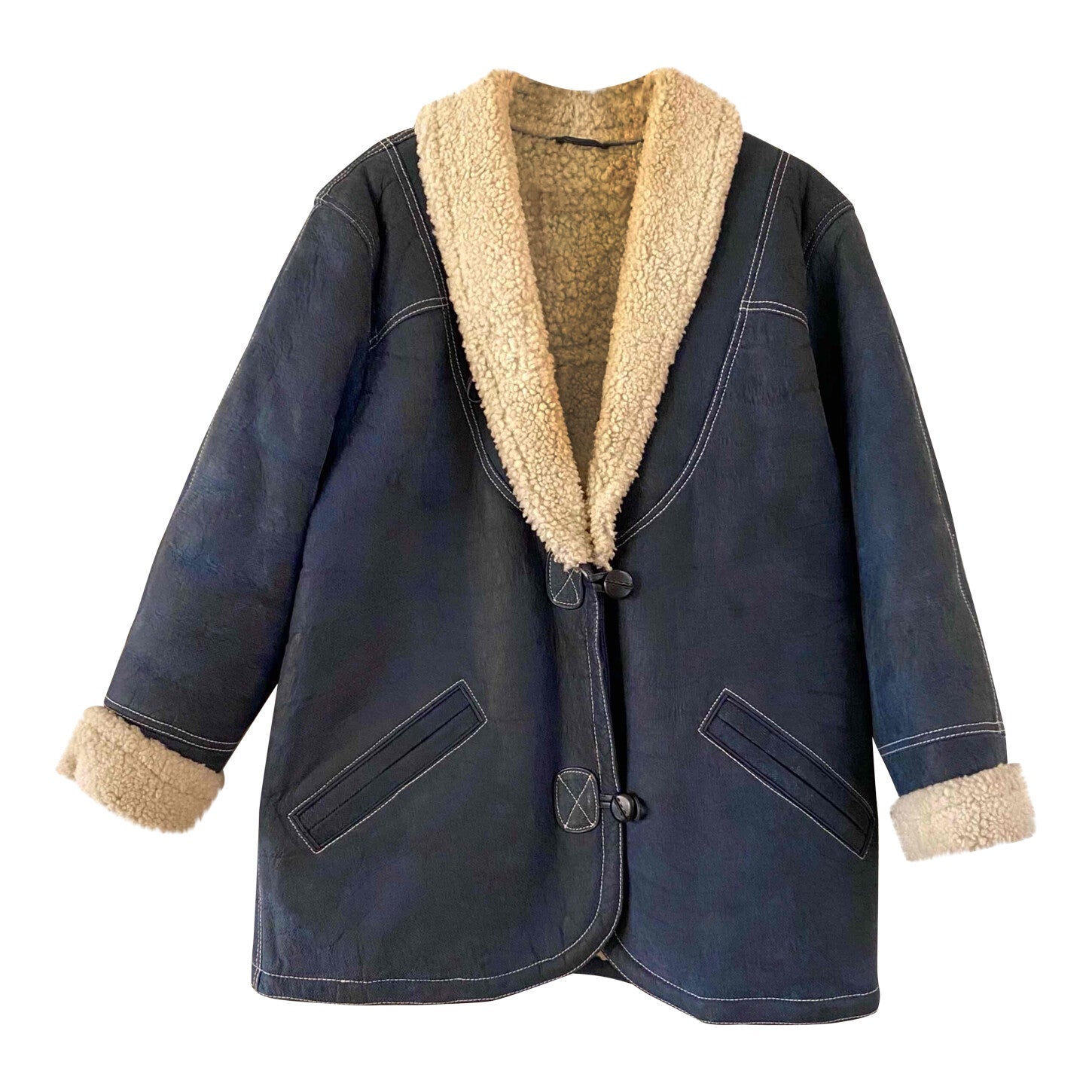 Wool-lined leather coat