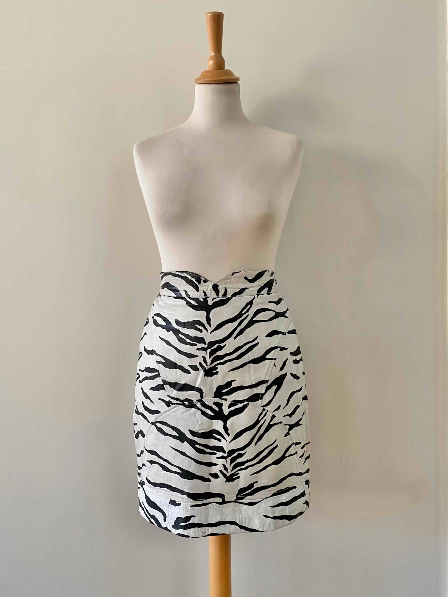 Zebra-print leather skirt