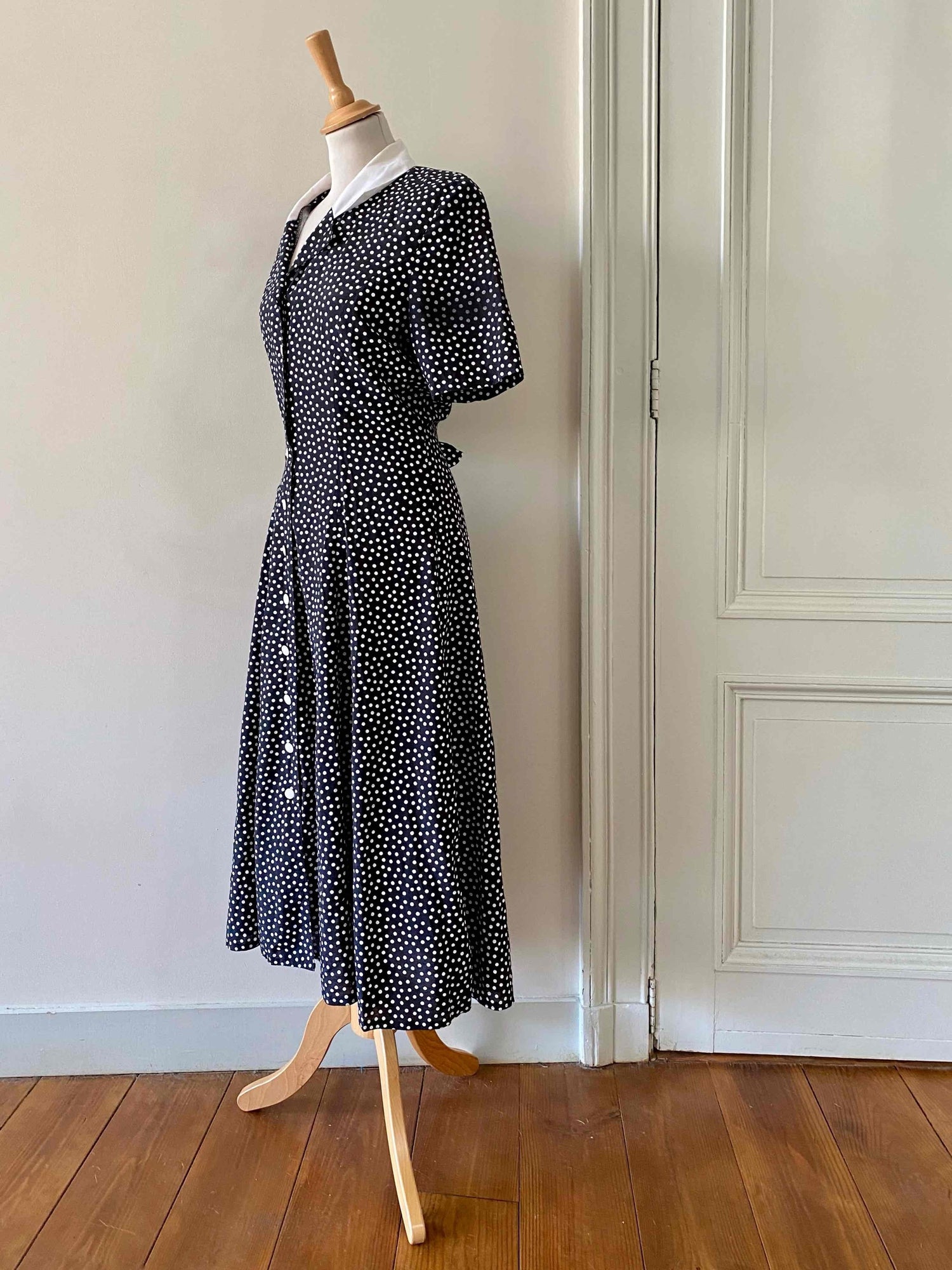 Polka dot button-up dress
