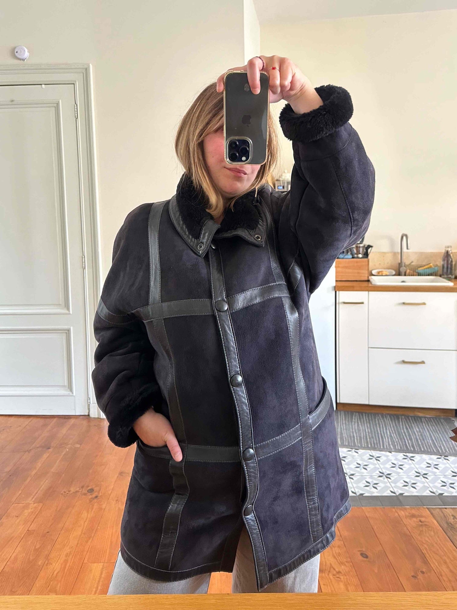 Manteau peau lainée