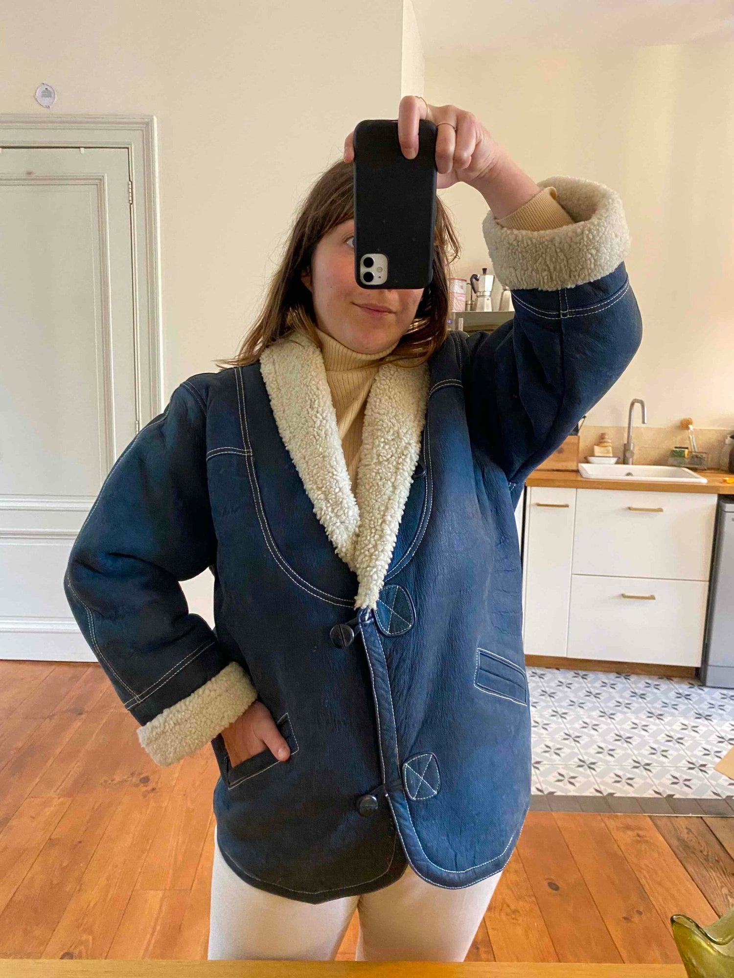 Wool-lined leather coat