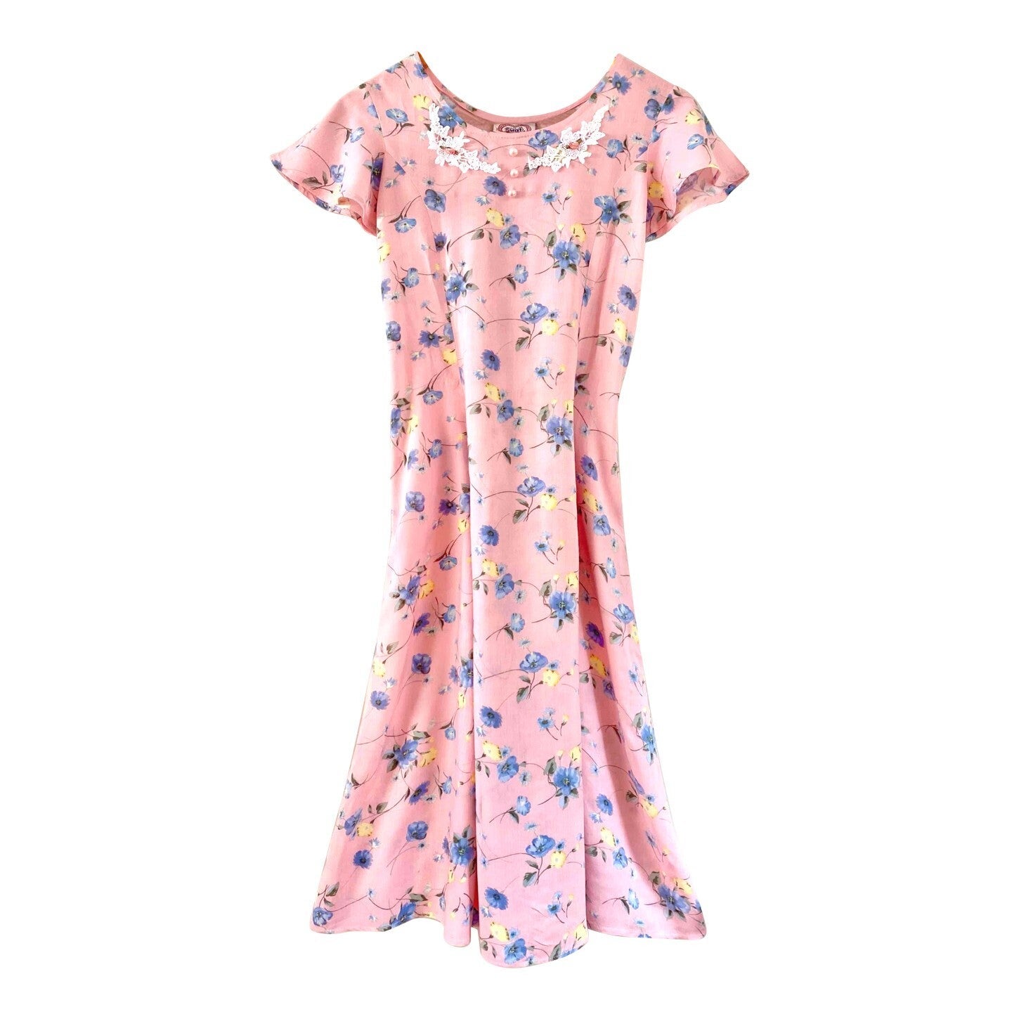 Floral lace dress in pink viscose