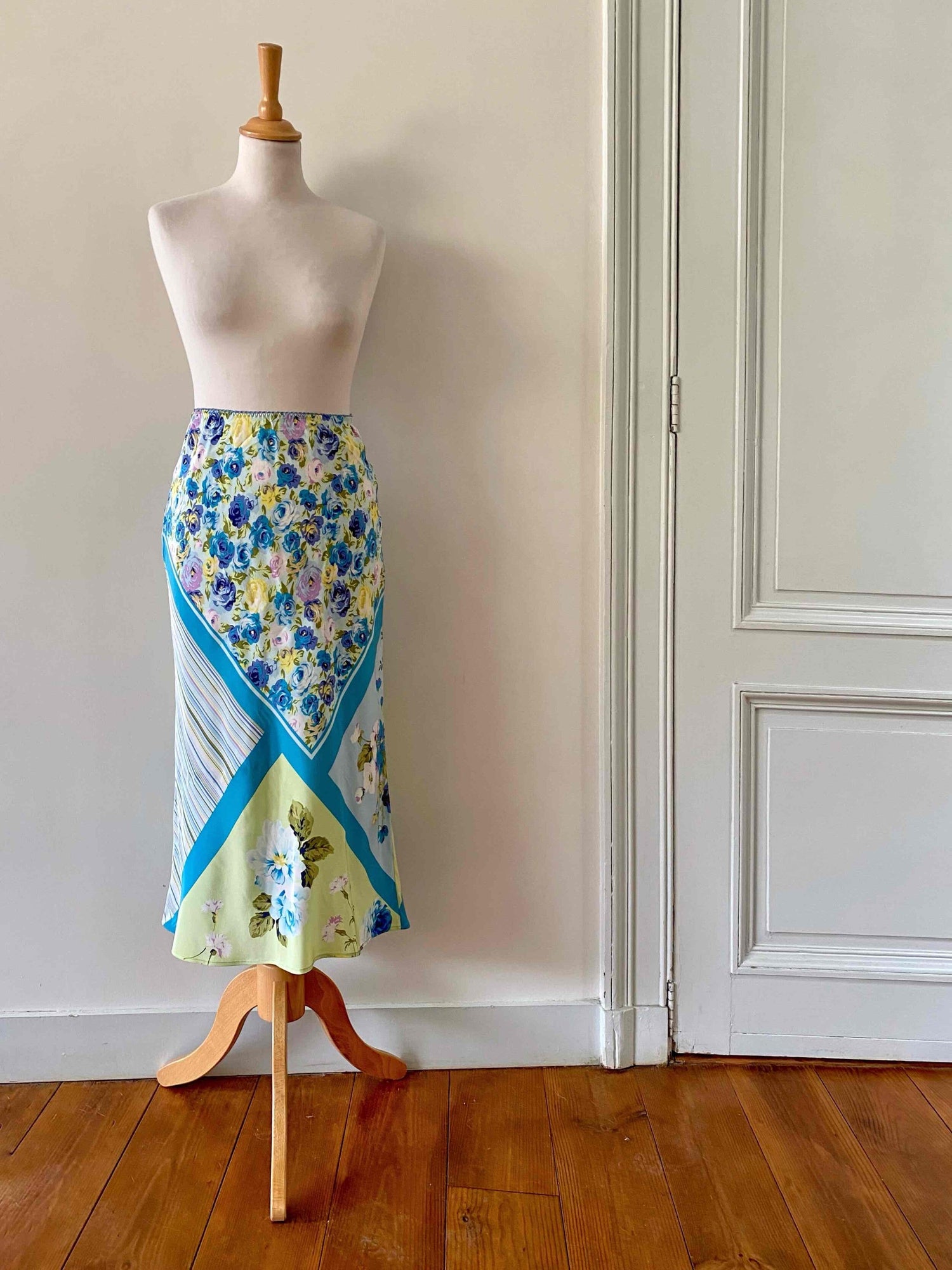 Patchwork silk skirt