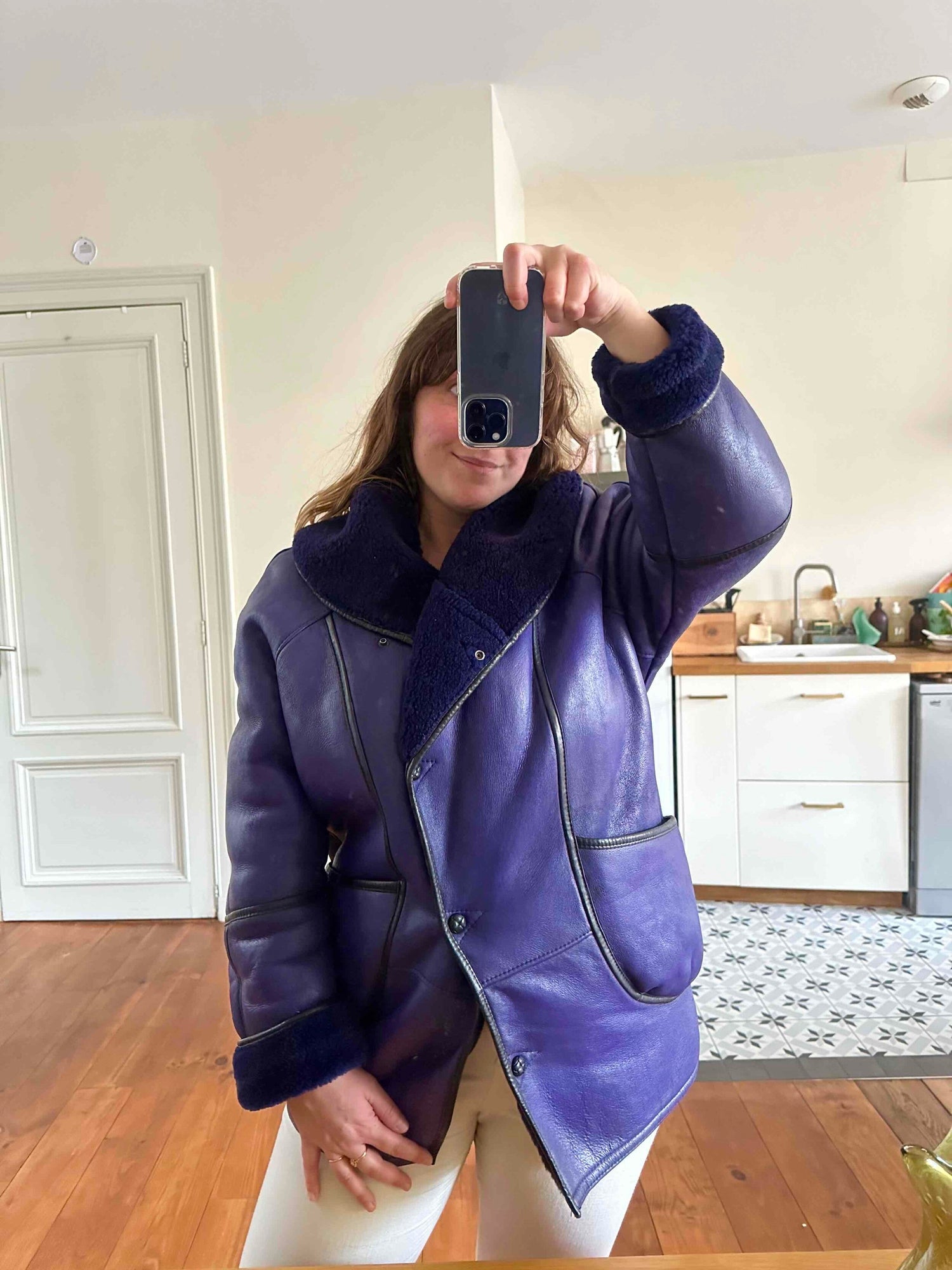 Wool-lined leather coat