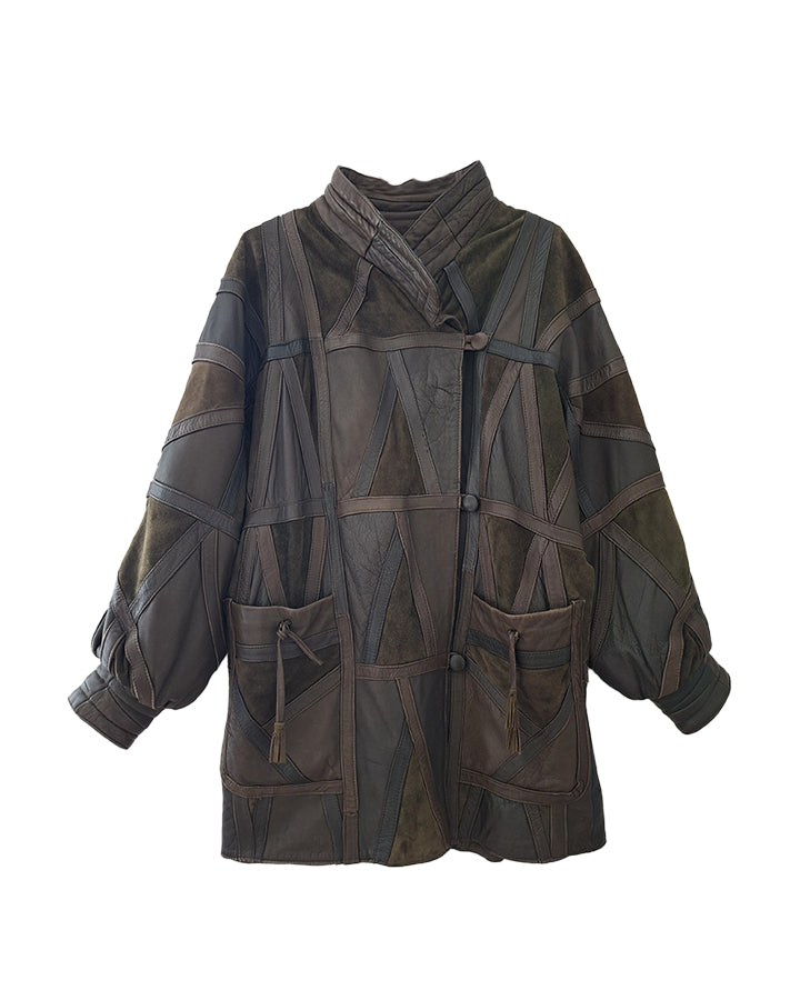 Manteau cuir et daim patchwork