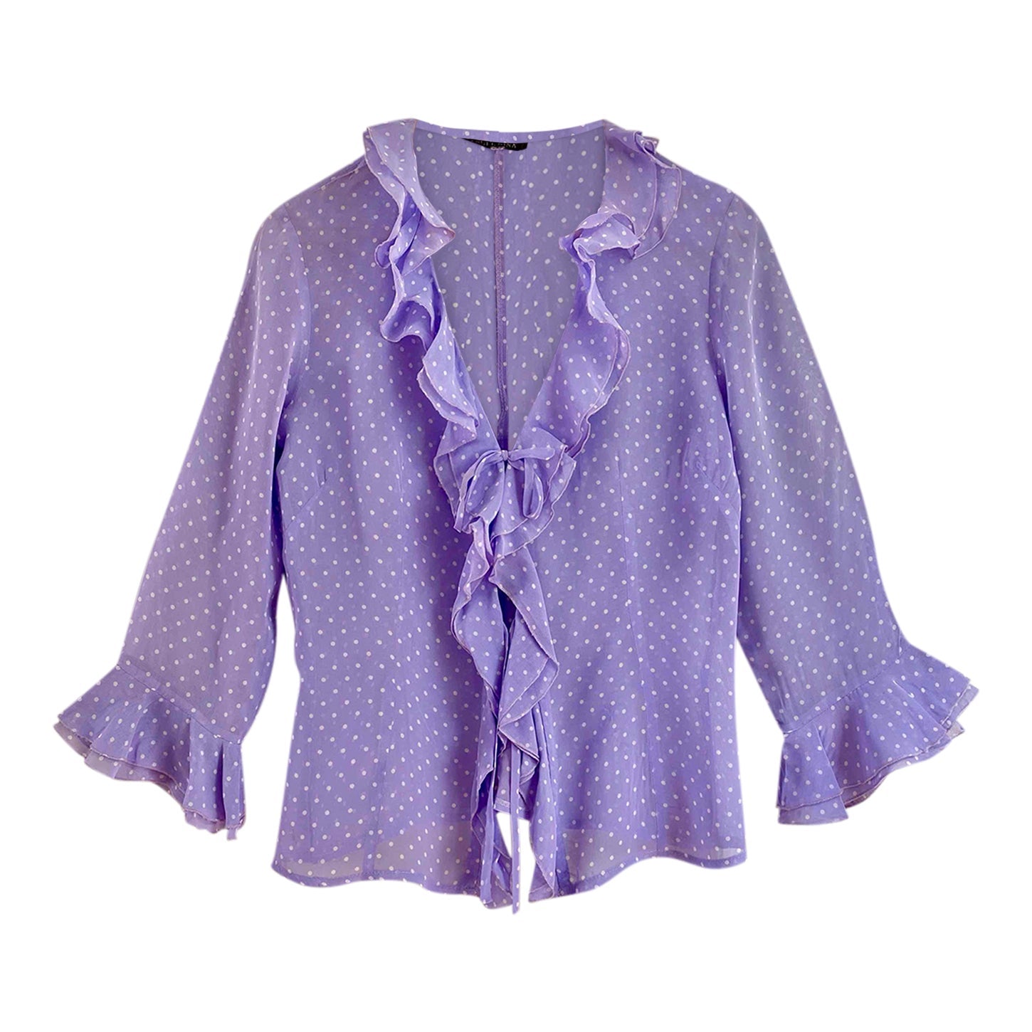 Polka dot tie-front blouse