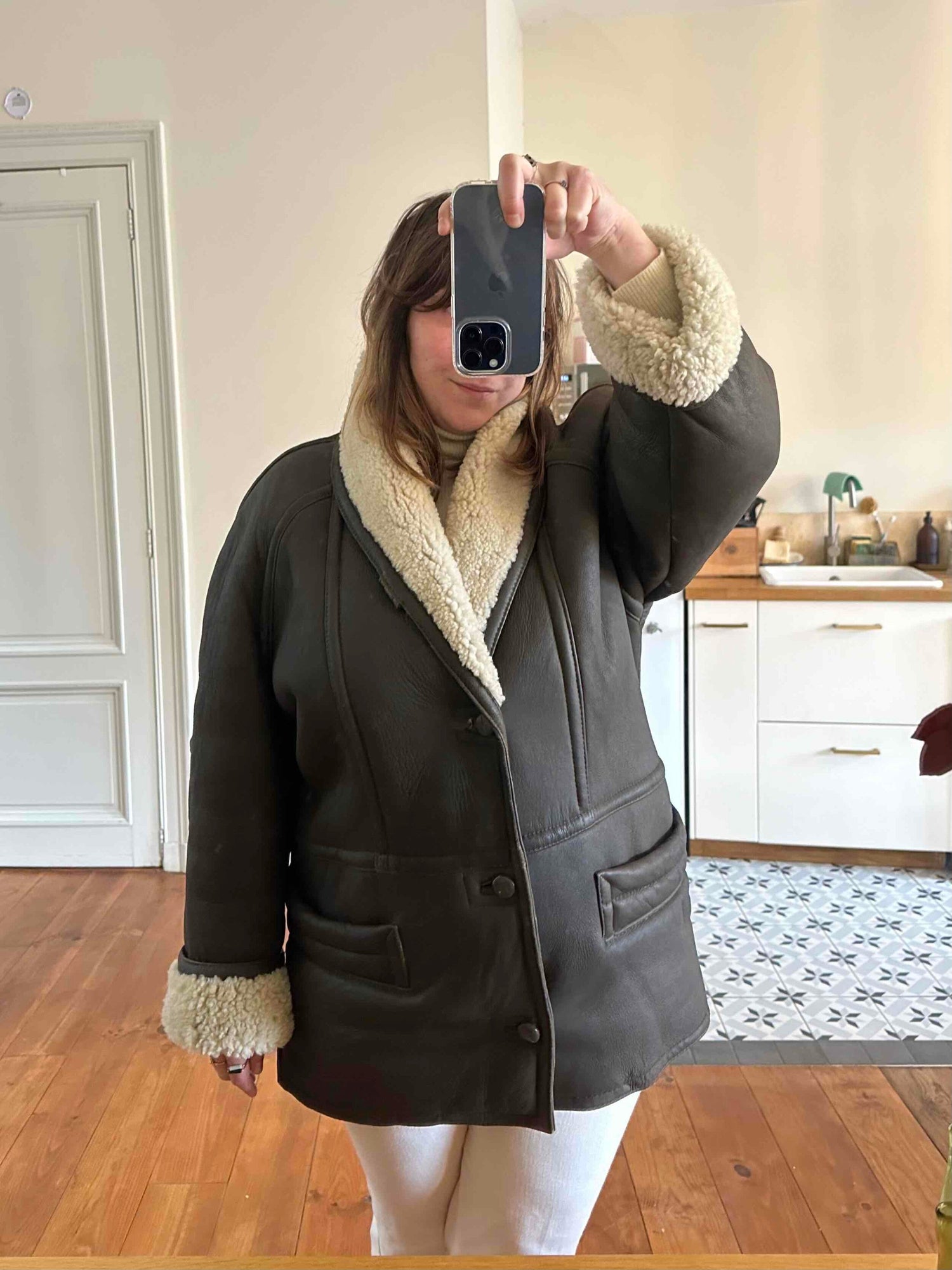 Wool-lined leather coat