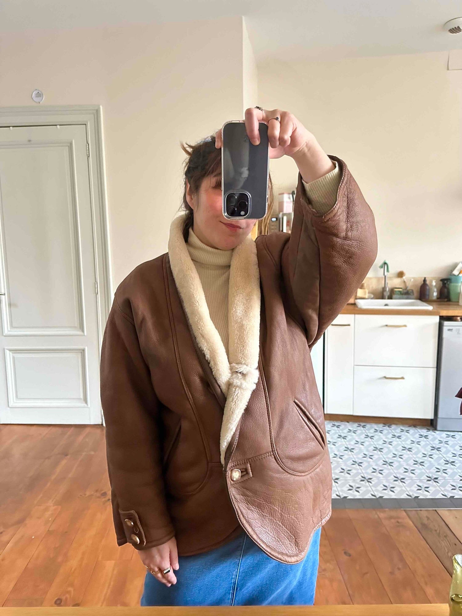 Wool-lined leather coat