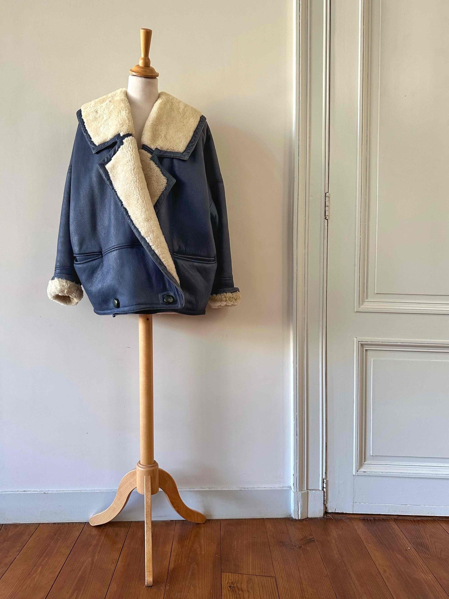 Wool-lined leather coat