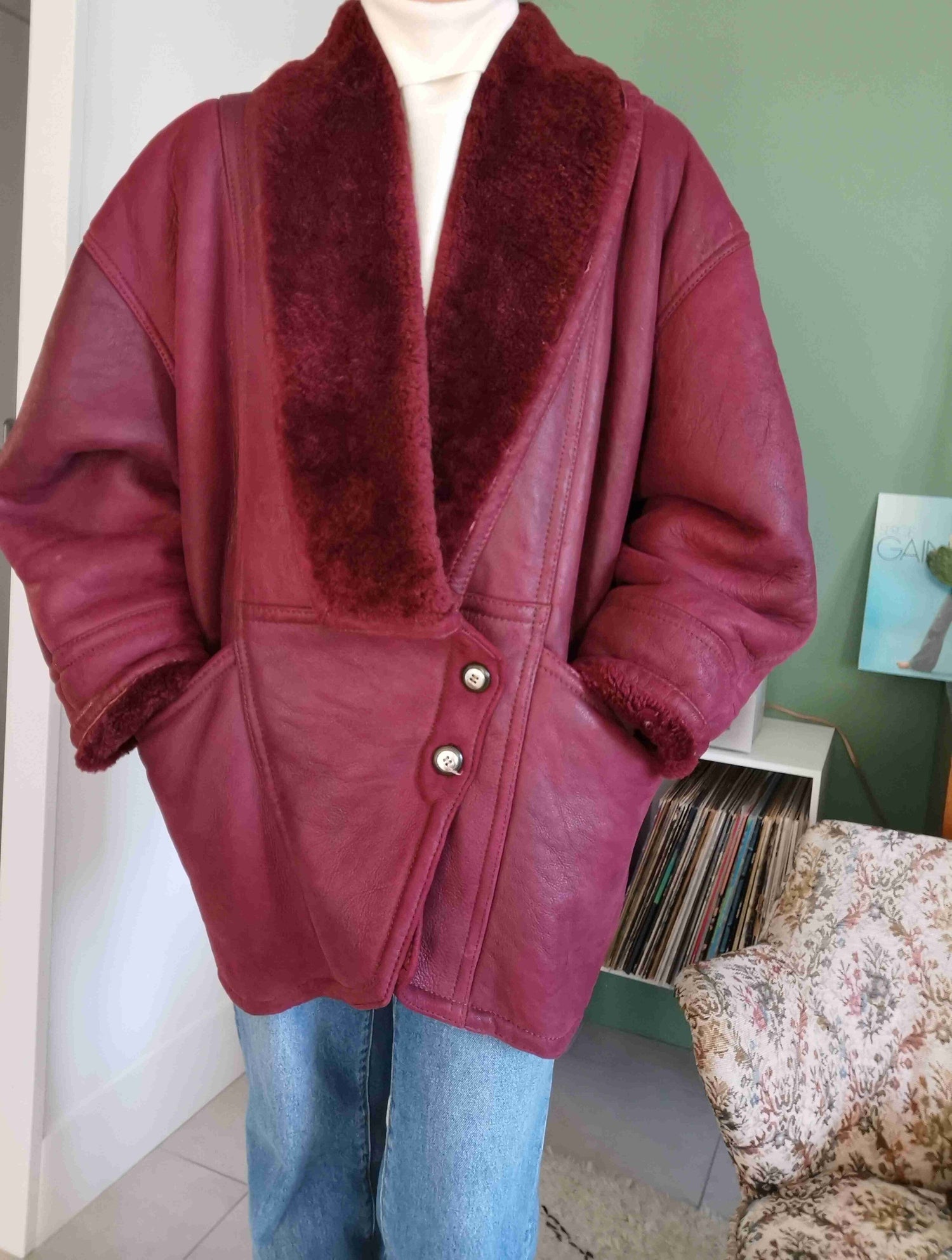 Wool-lined leather coat