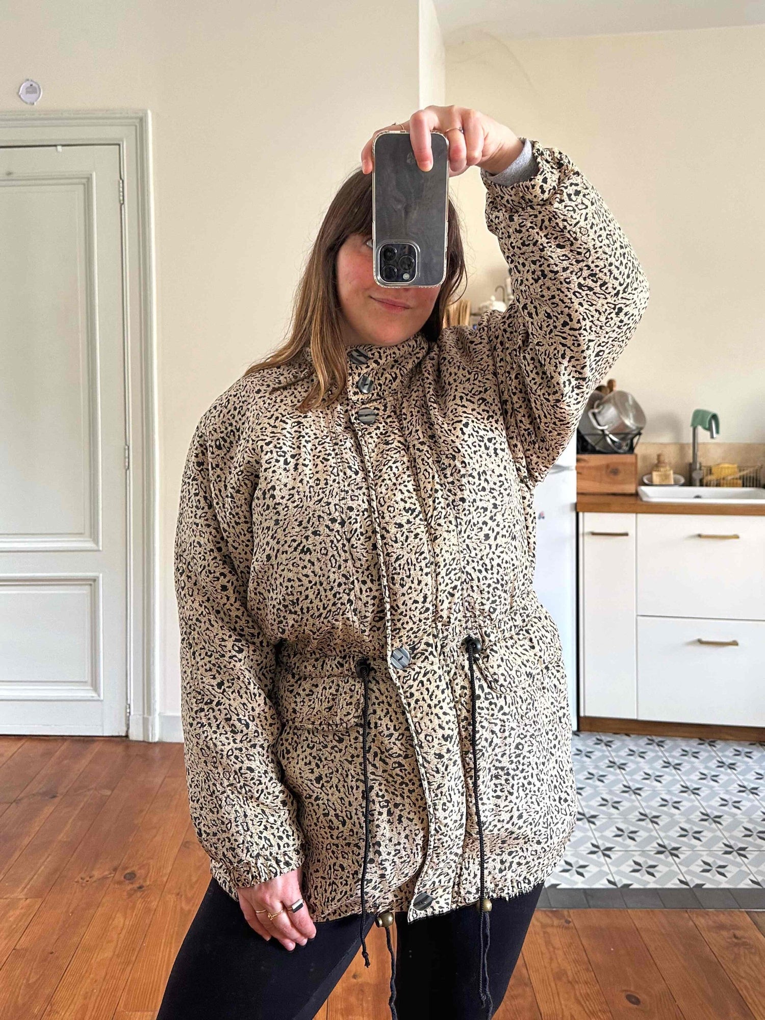 Leopard print silk puffer jacket