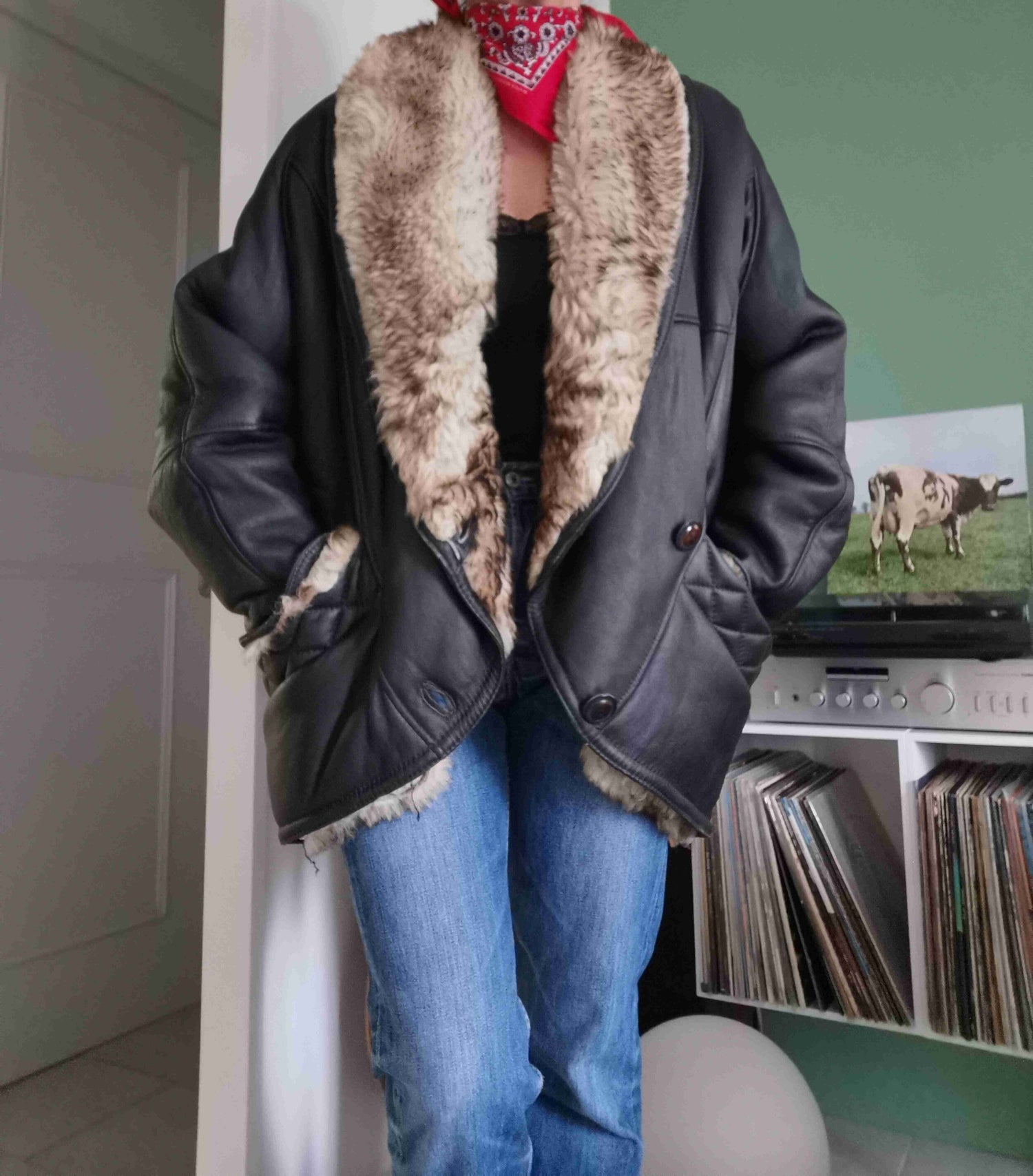 Wool-lined leather coat