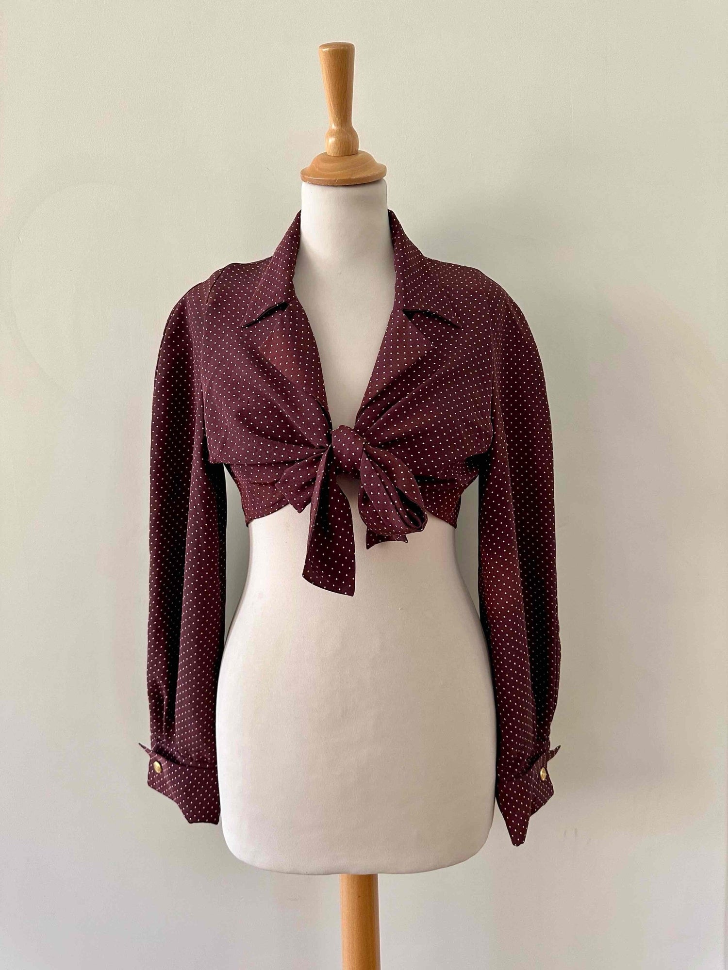 Polka dot tie-front shirt