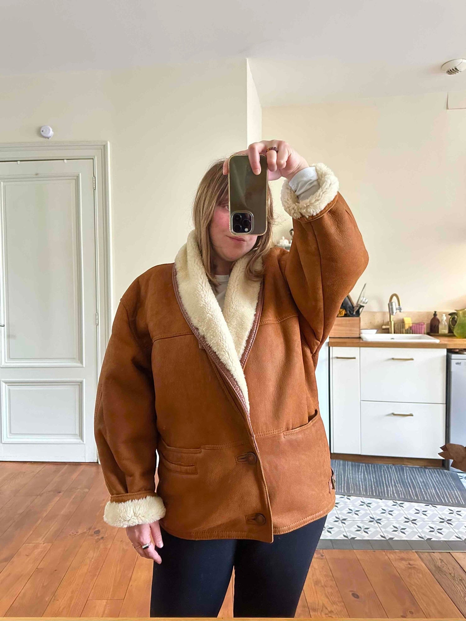 Wool-lined leather coat