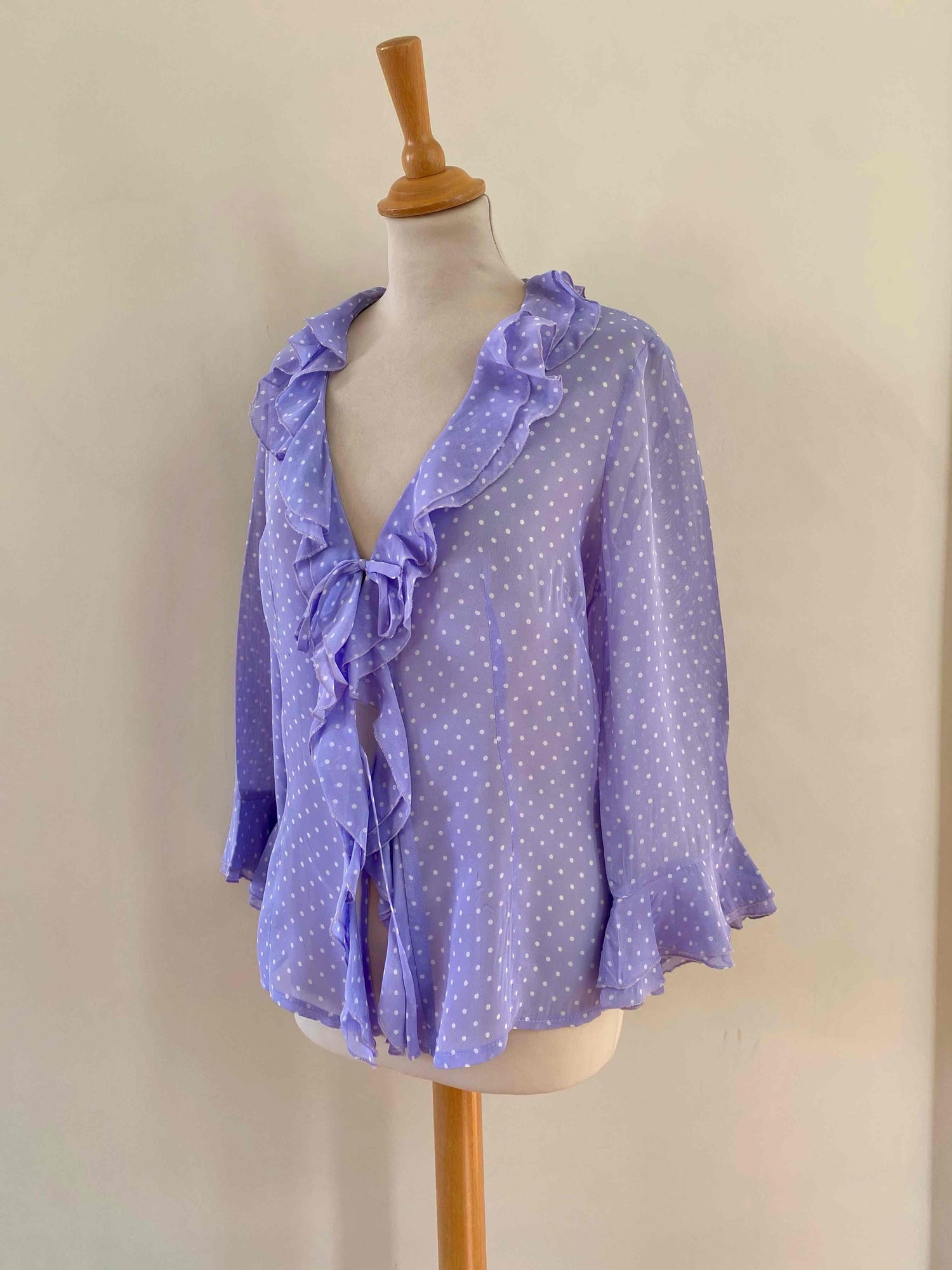 Polka dot tie-front blouse