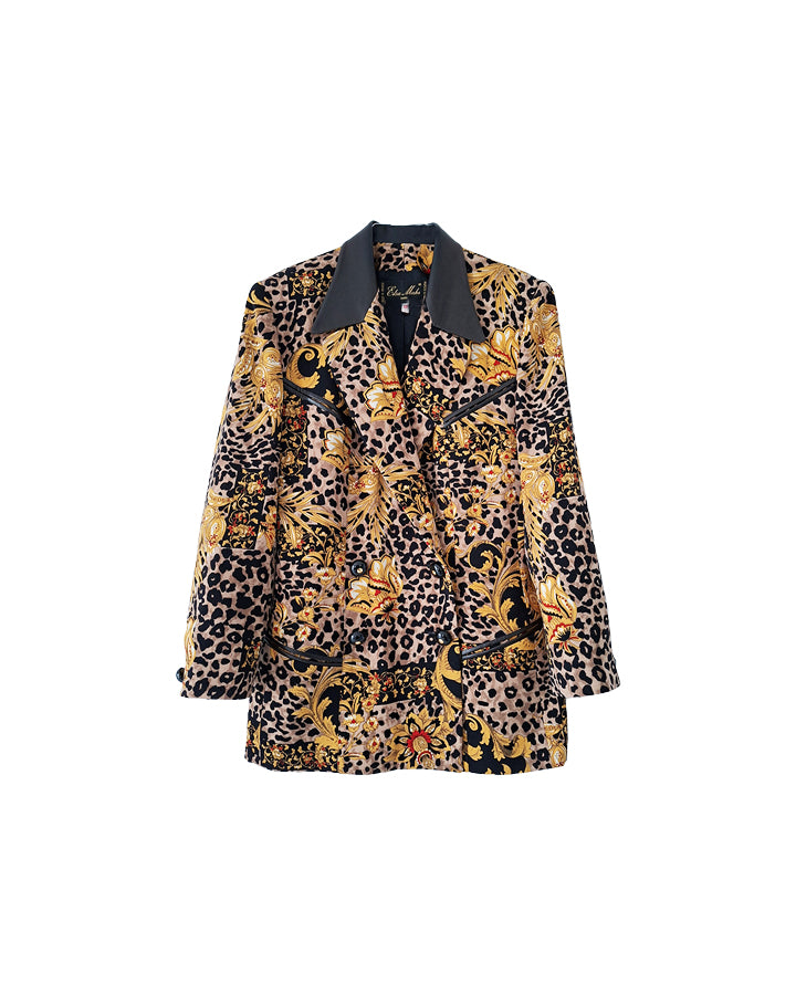 Veste léopard en laine et cuir