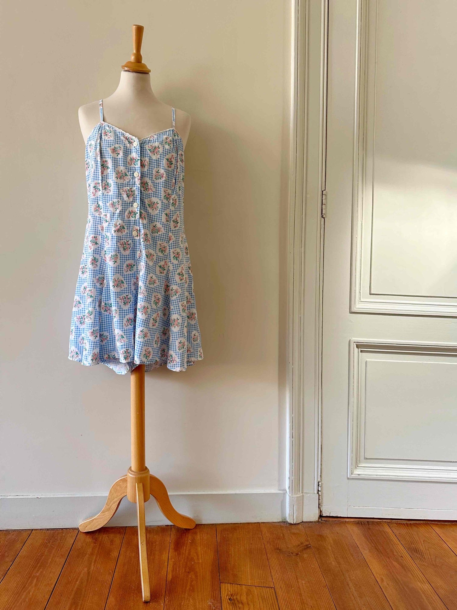 Combi-short vichy à fleurs