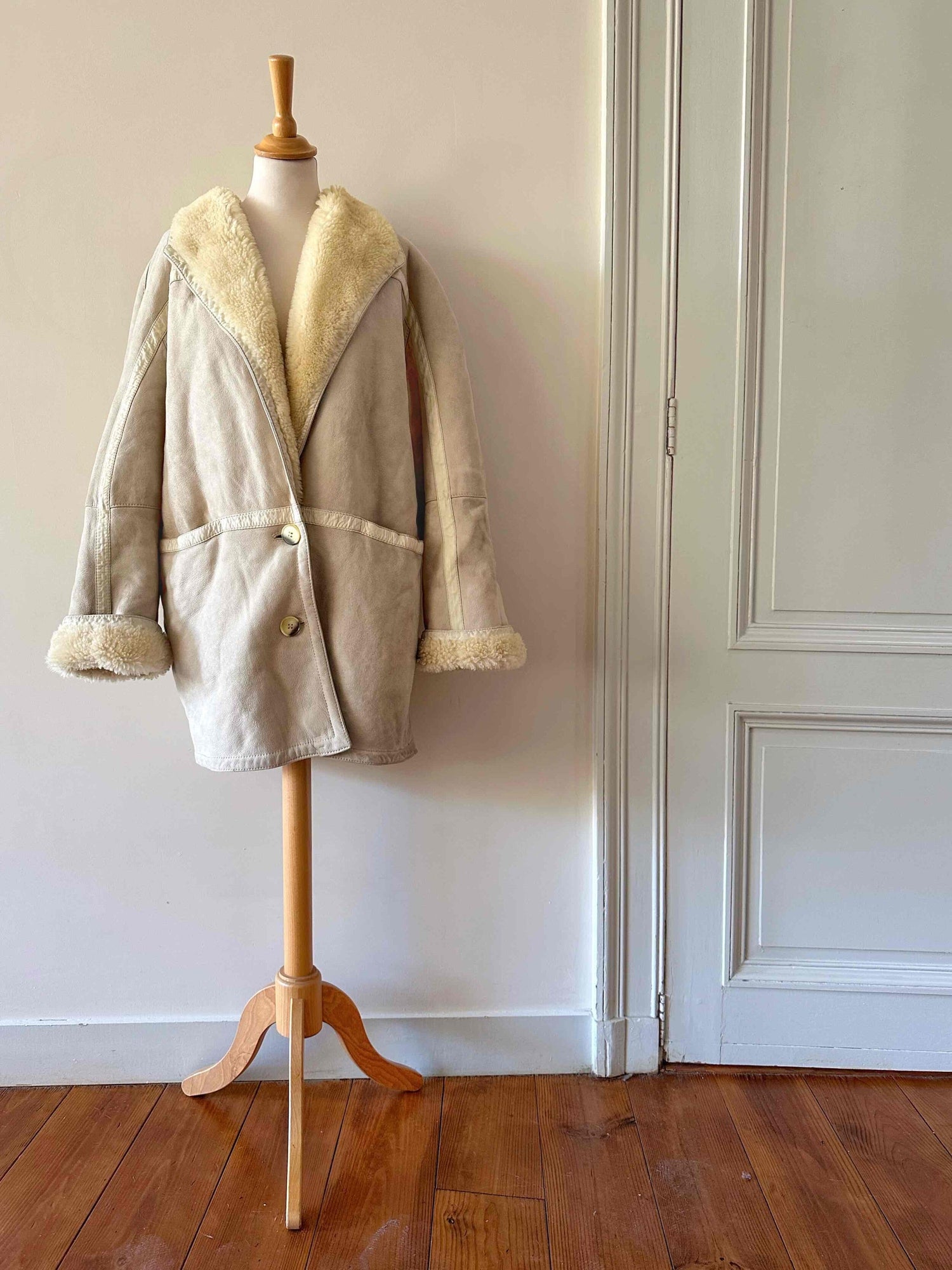 Wool-lined leather coat