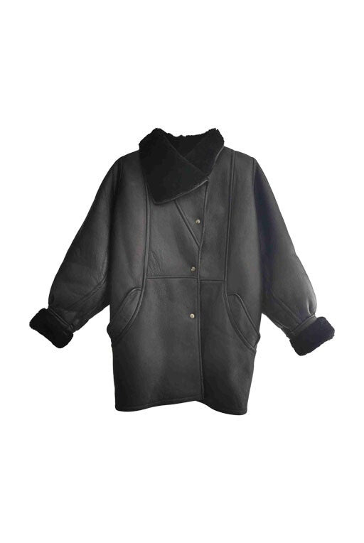 Wool-lined leather coat