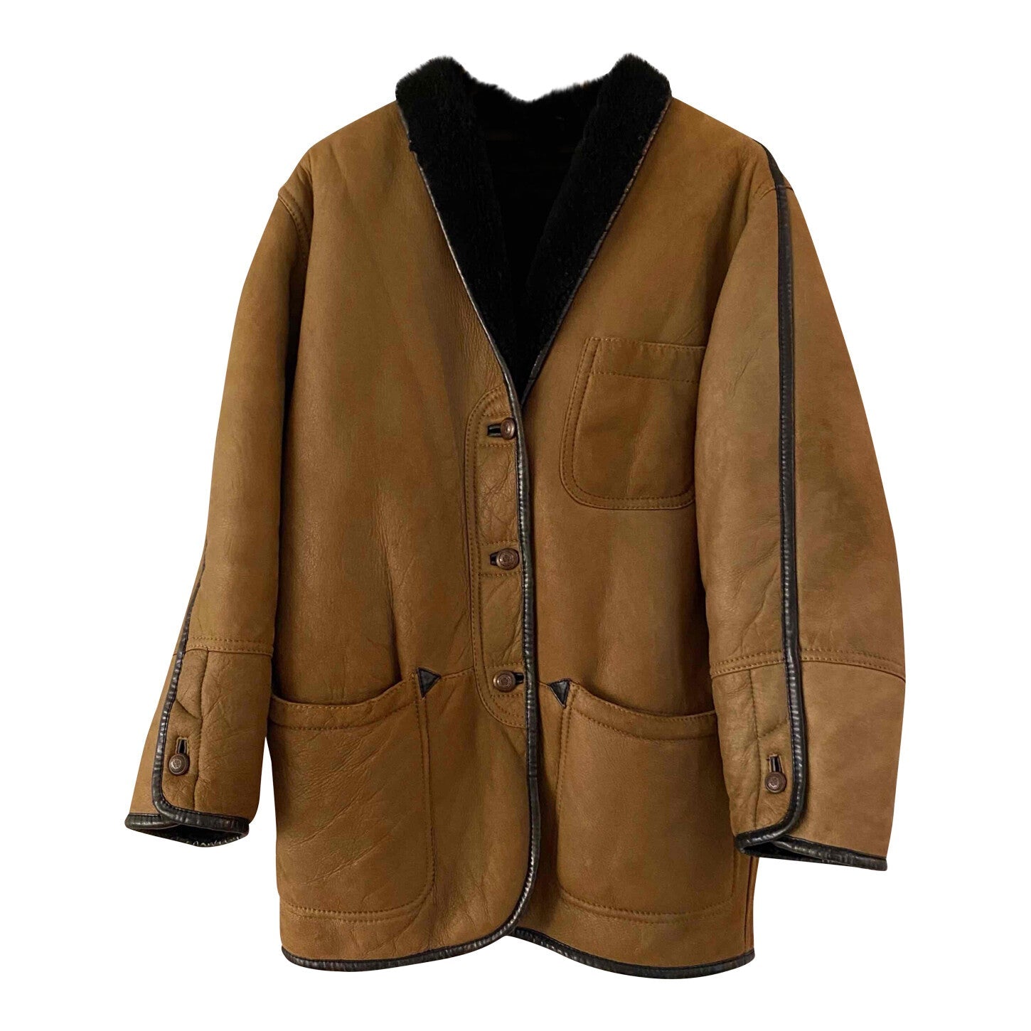 Wool-lined leather coat