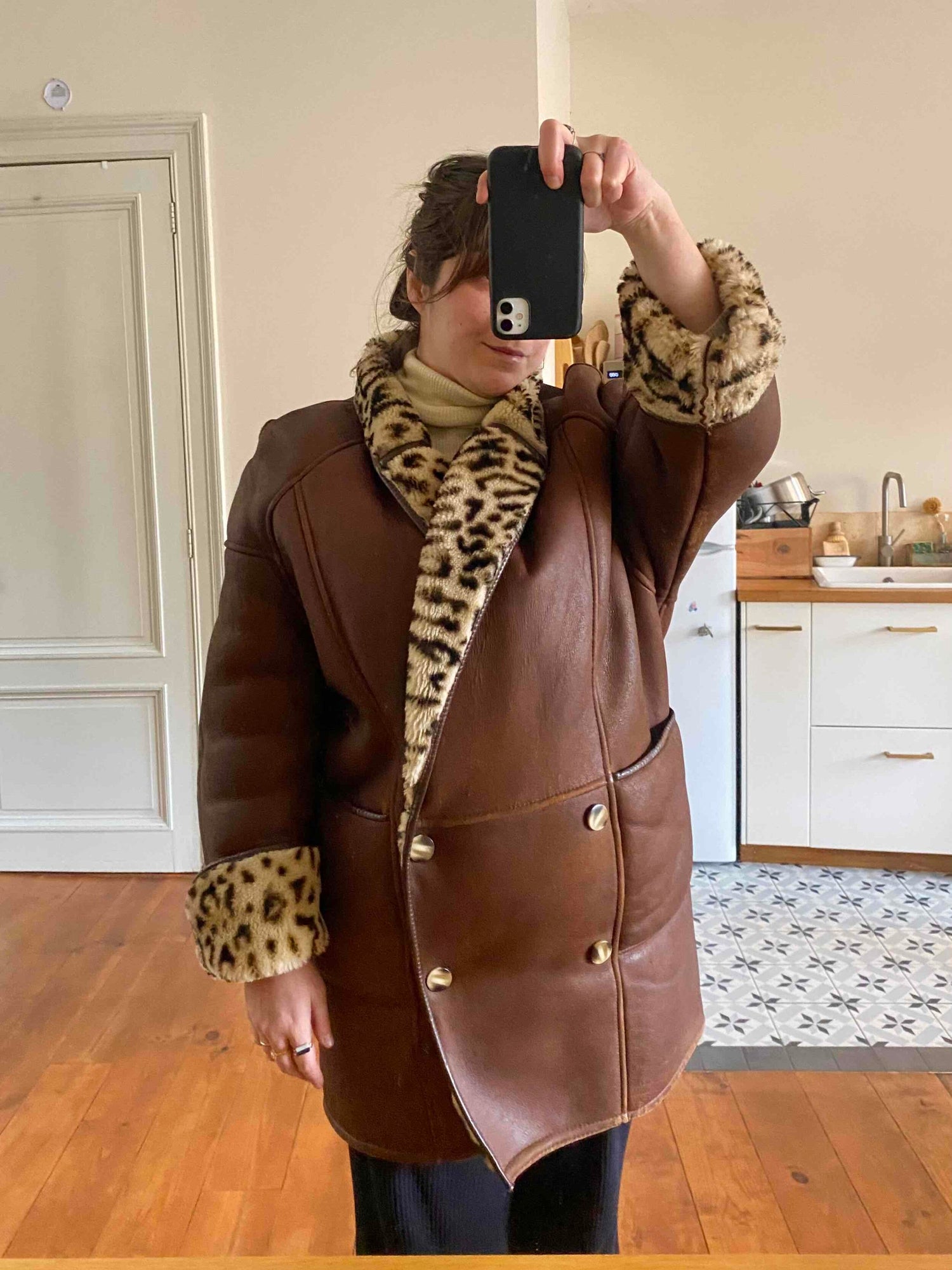 Wool-lined leather coat