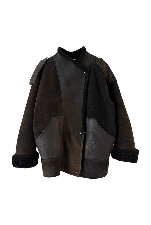 Wool-lined leather coat