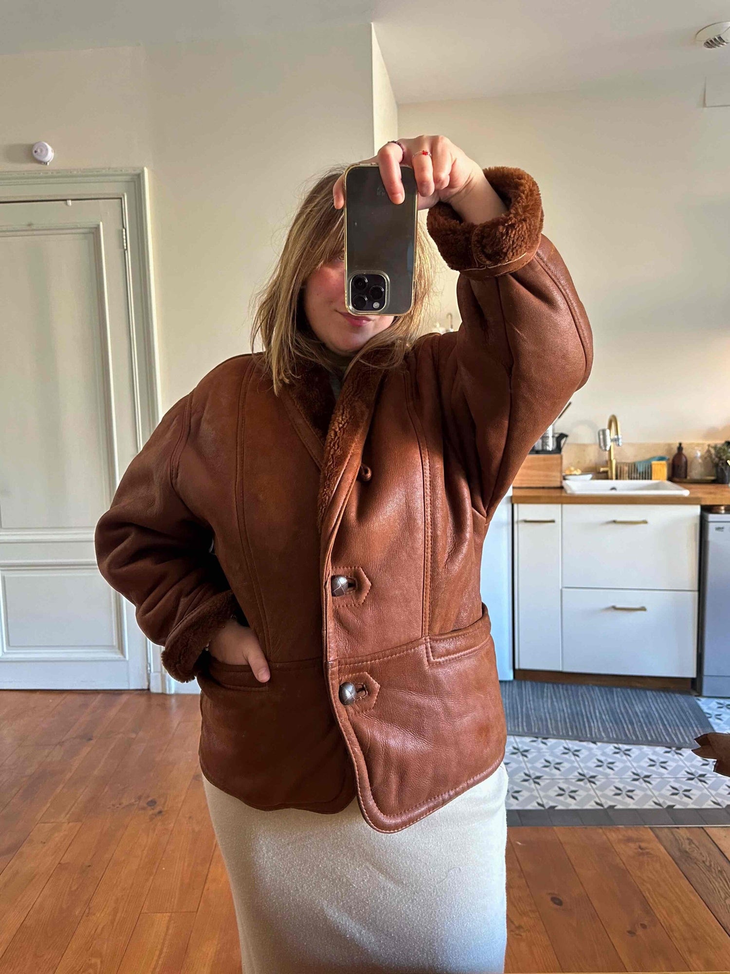 Manteau peau lainée