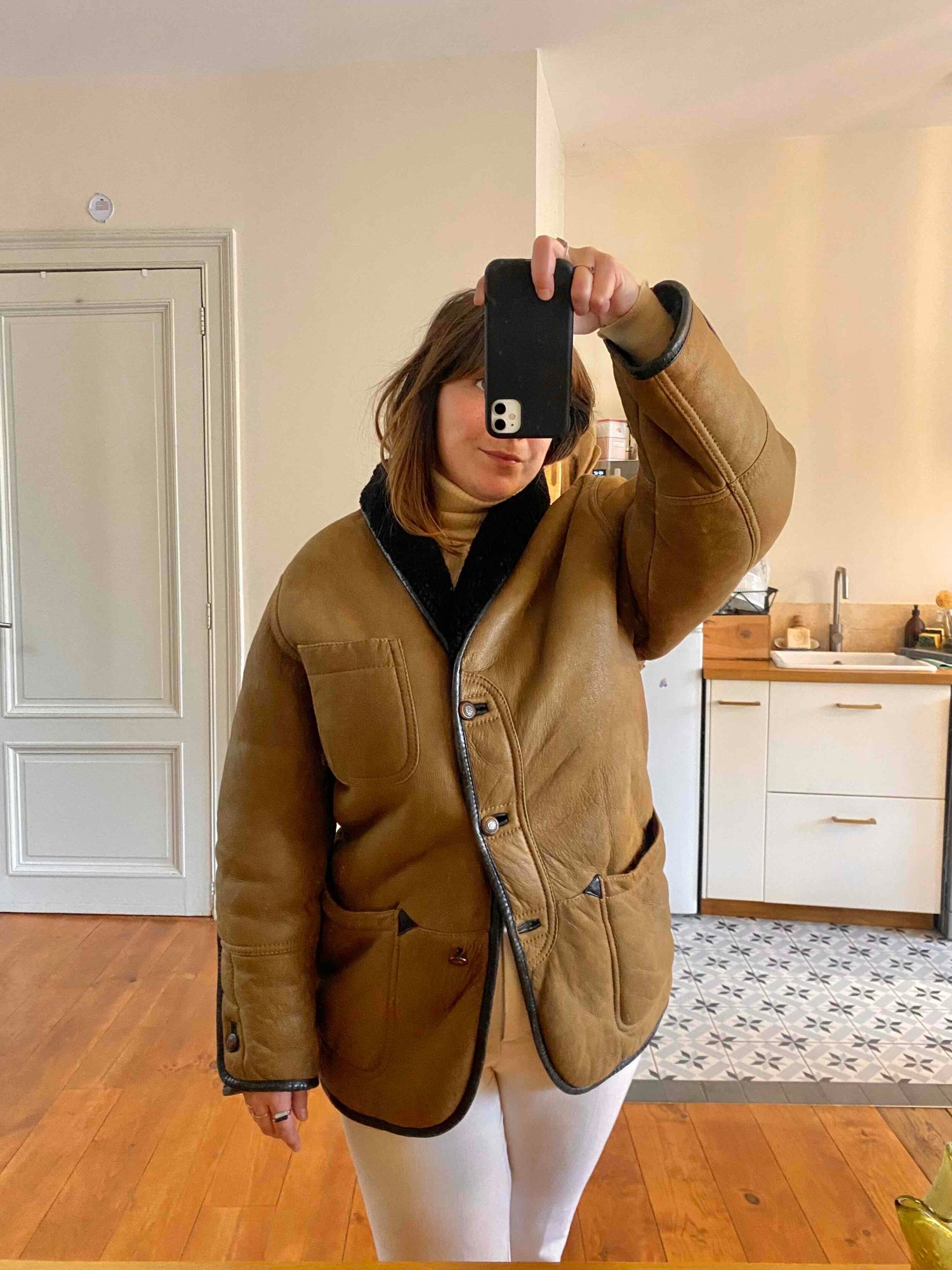 Wool-lined leather coat