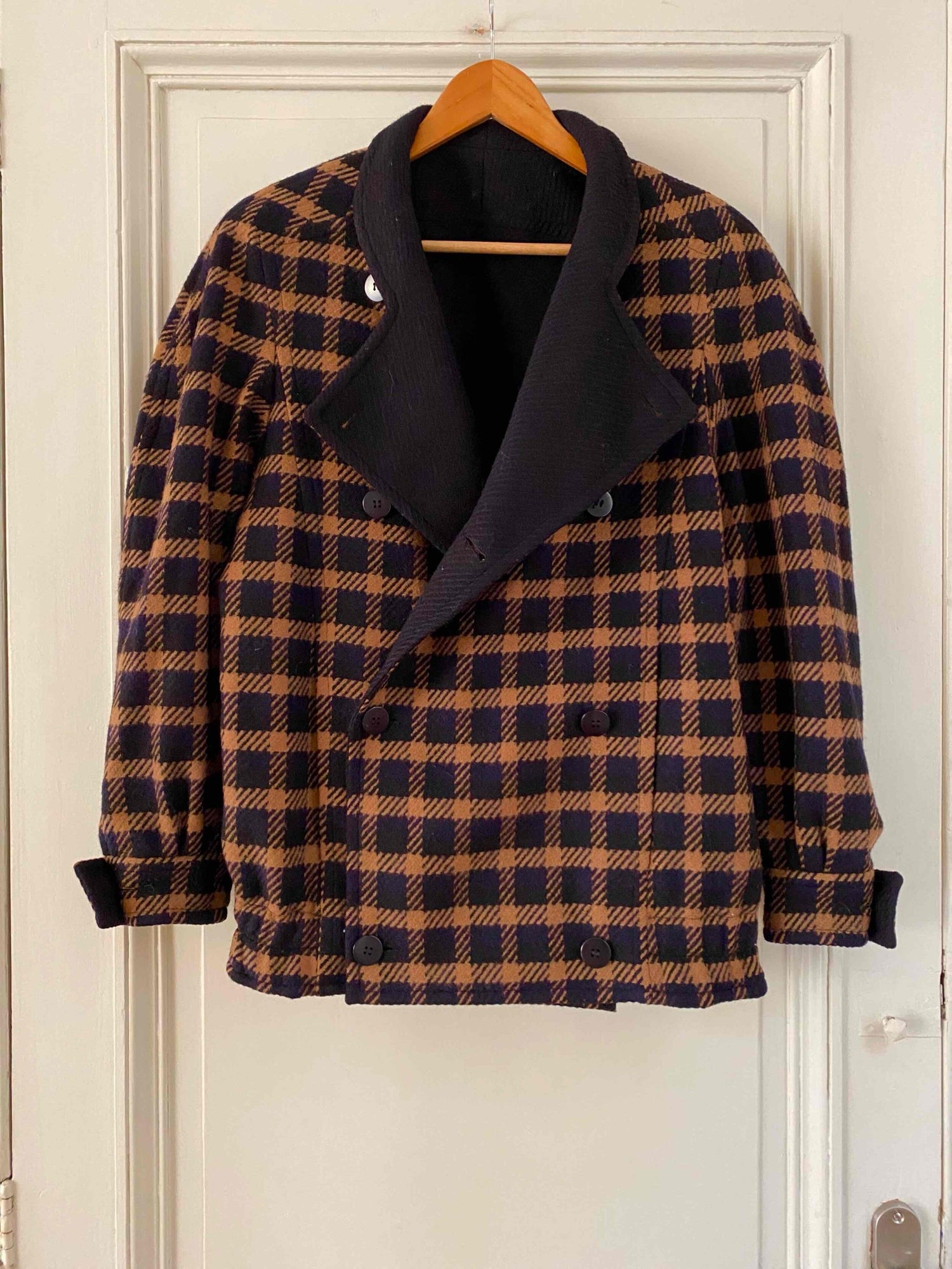 Reversible wool overcoat