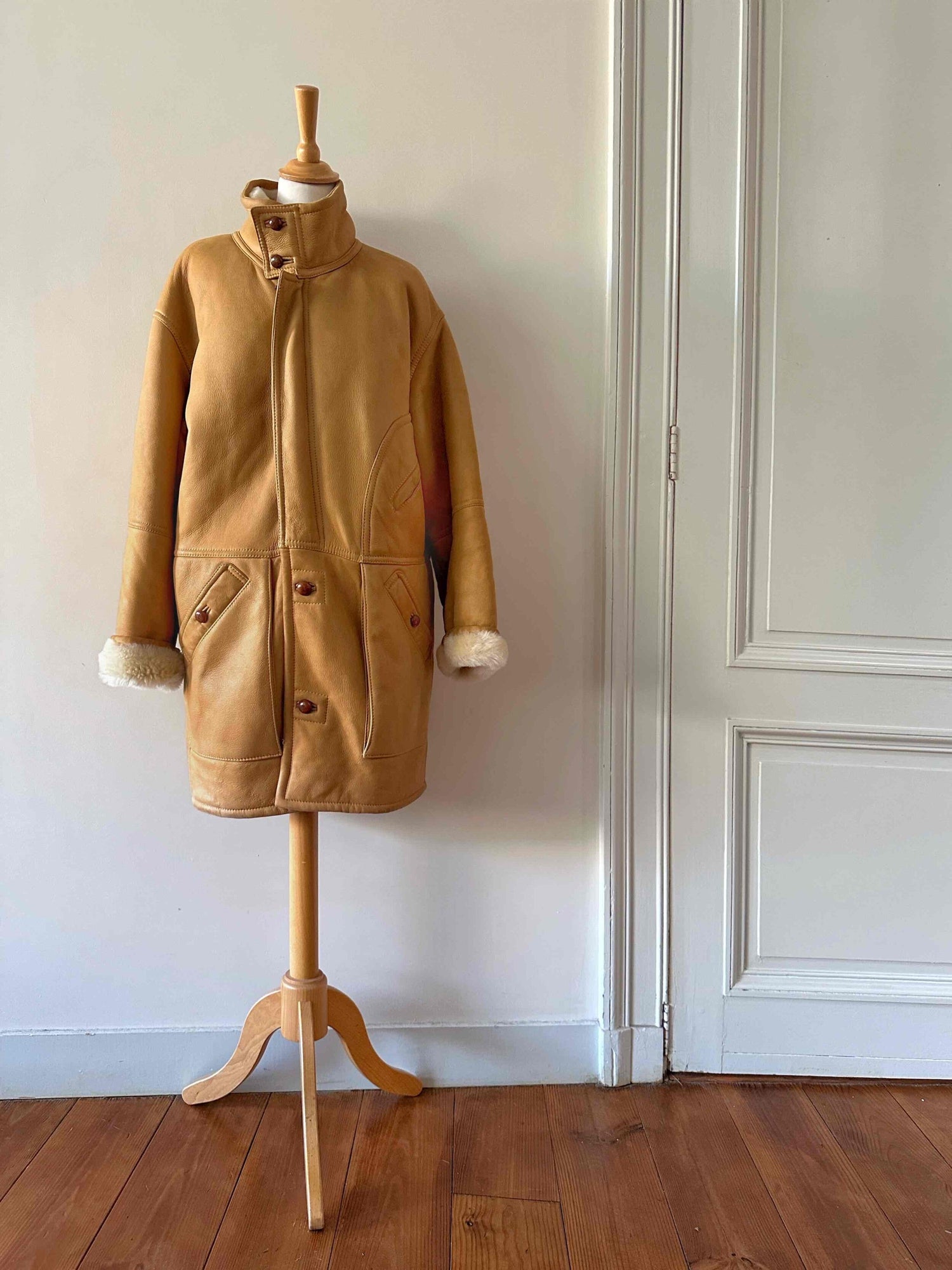 Wool-lined leather coat