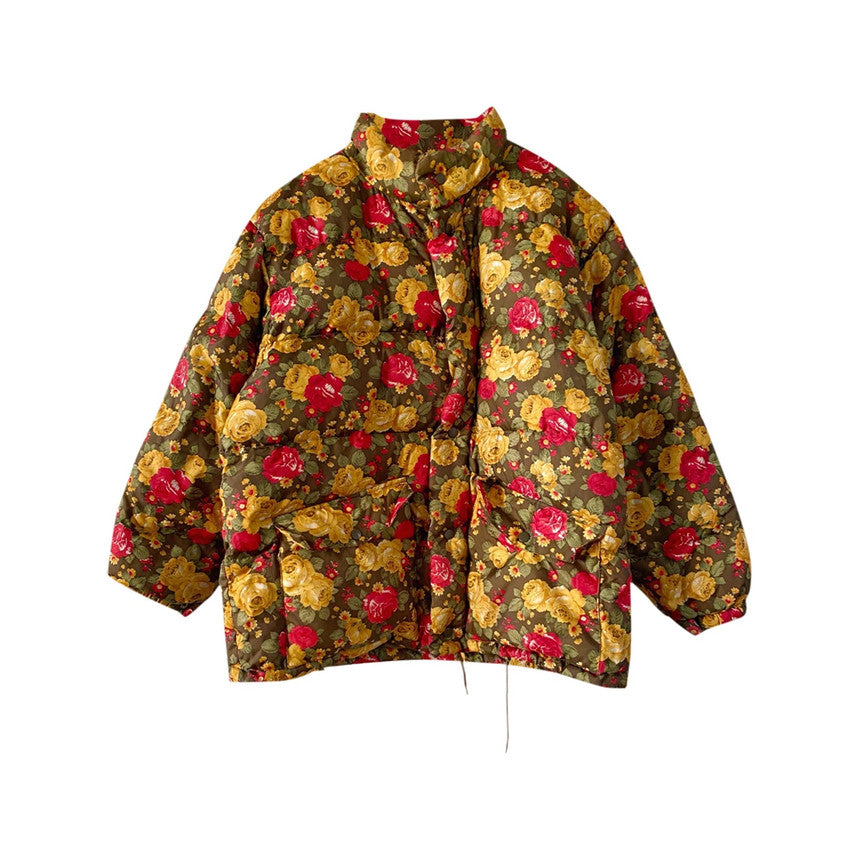 Flower-print puffer jacket