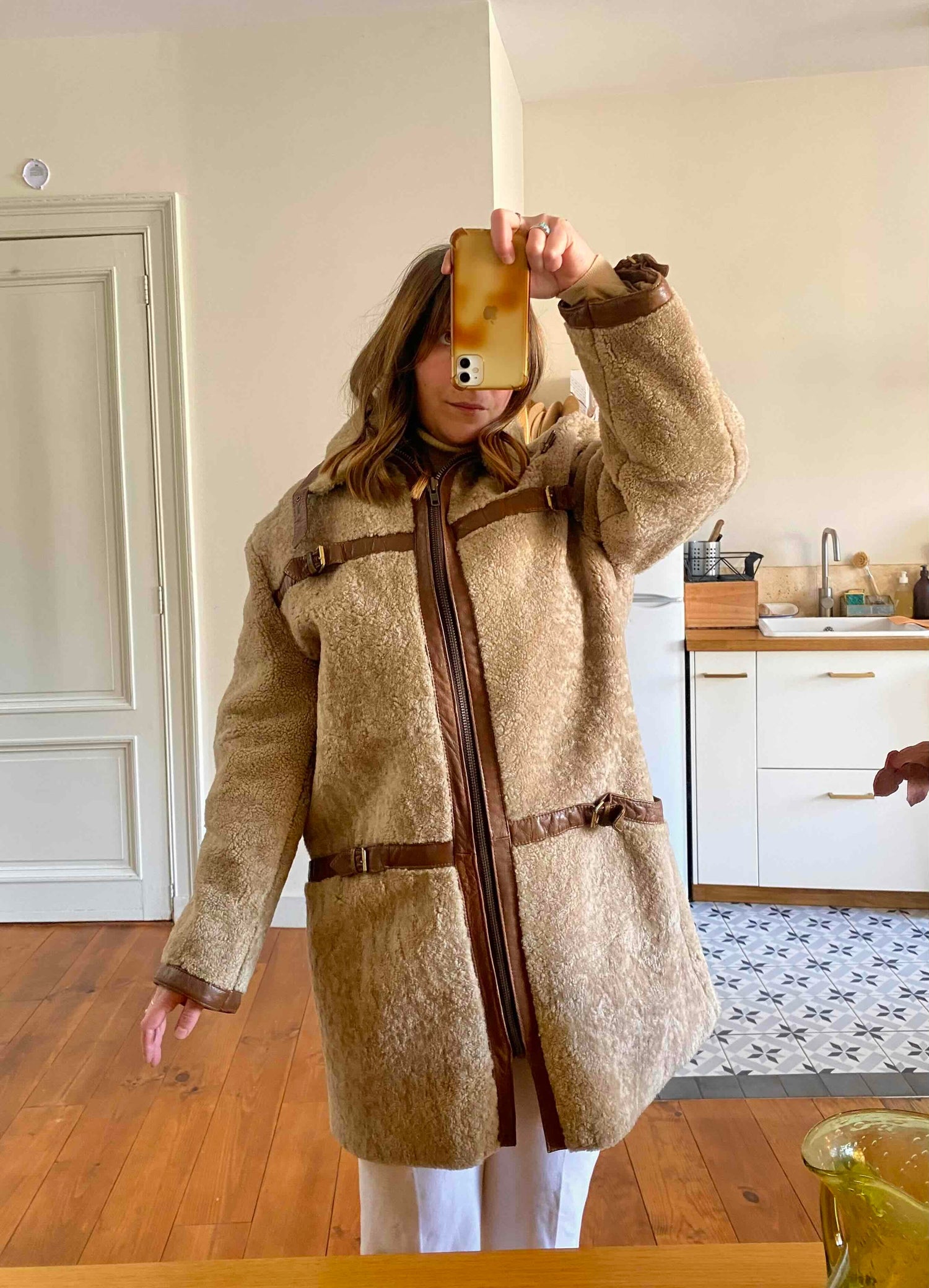 Reversible sheepskin coat