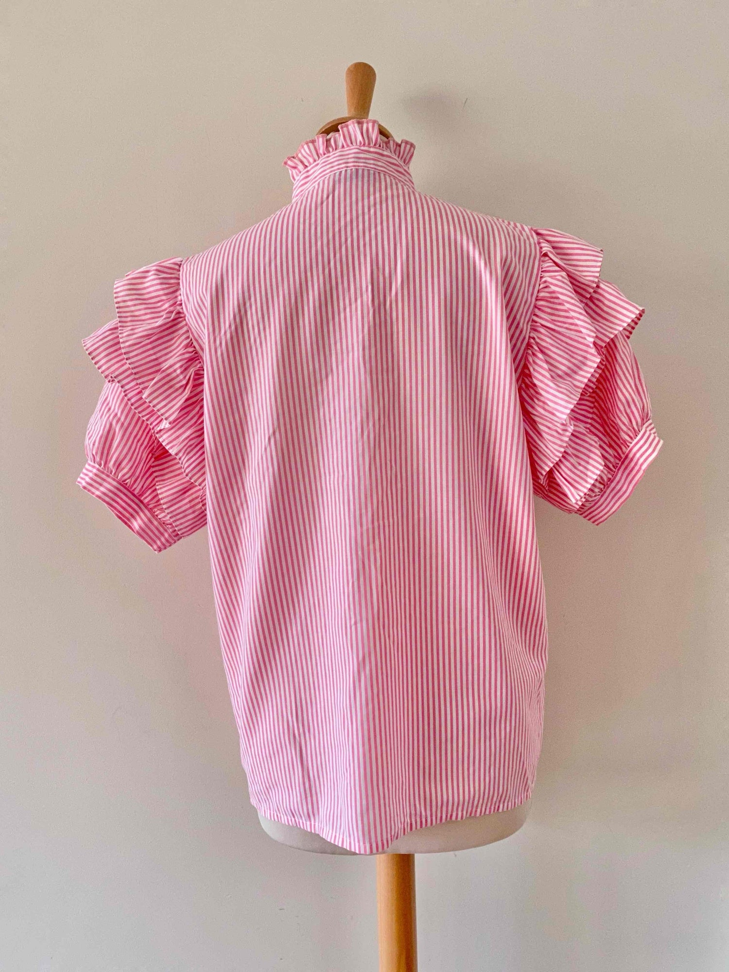 Striped Blouse with Ruffles in Melange Cotton