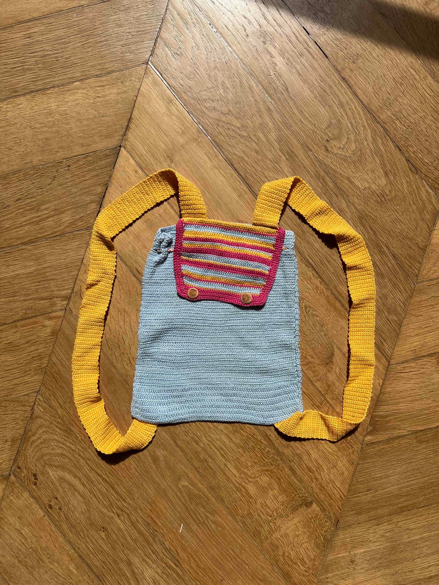 Crocheted mini backpack