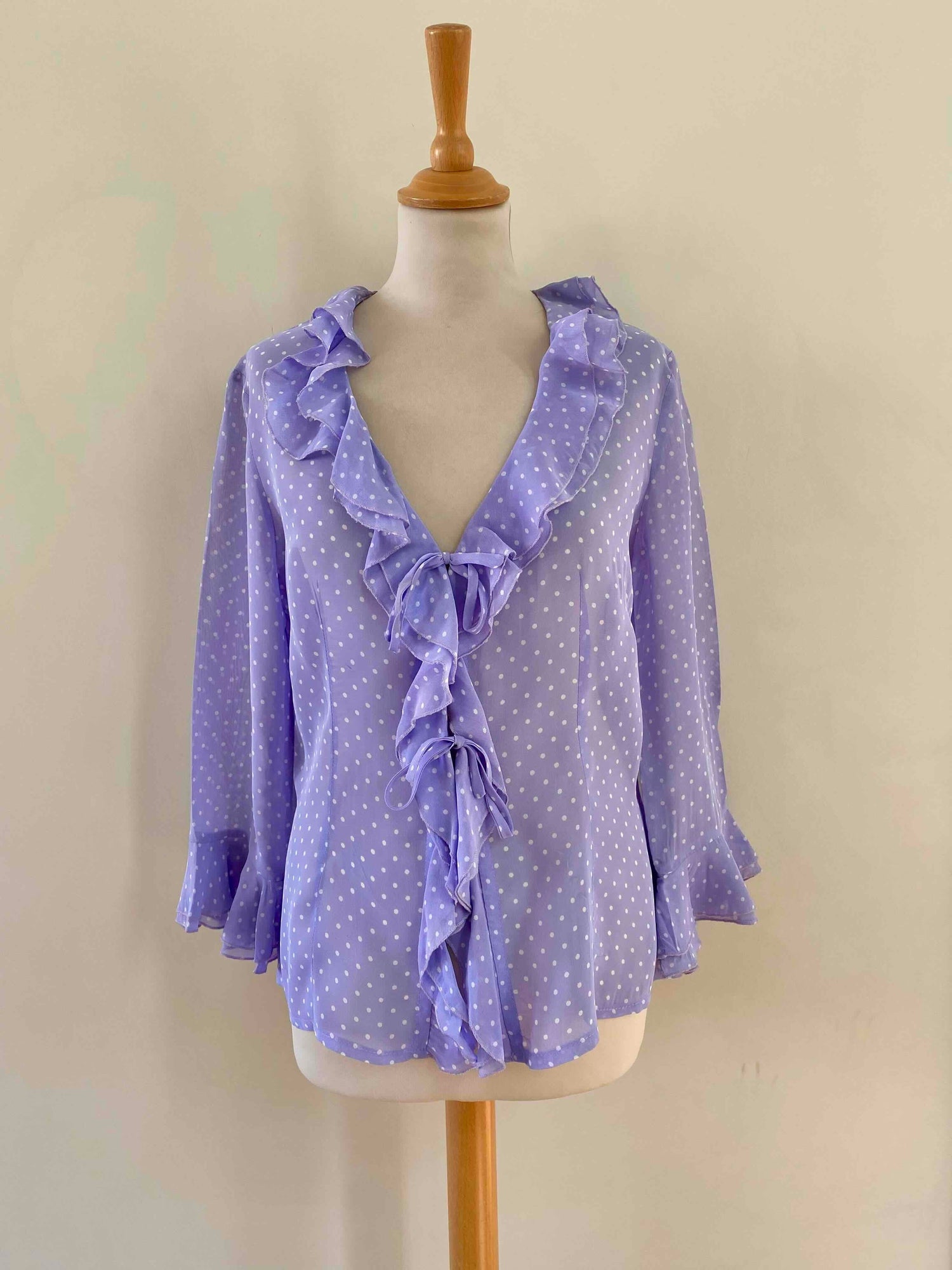 Polka dot tie-front blouse