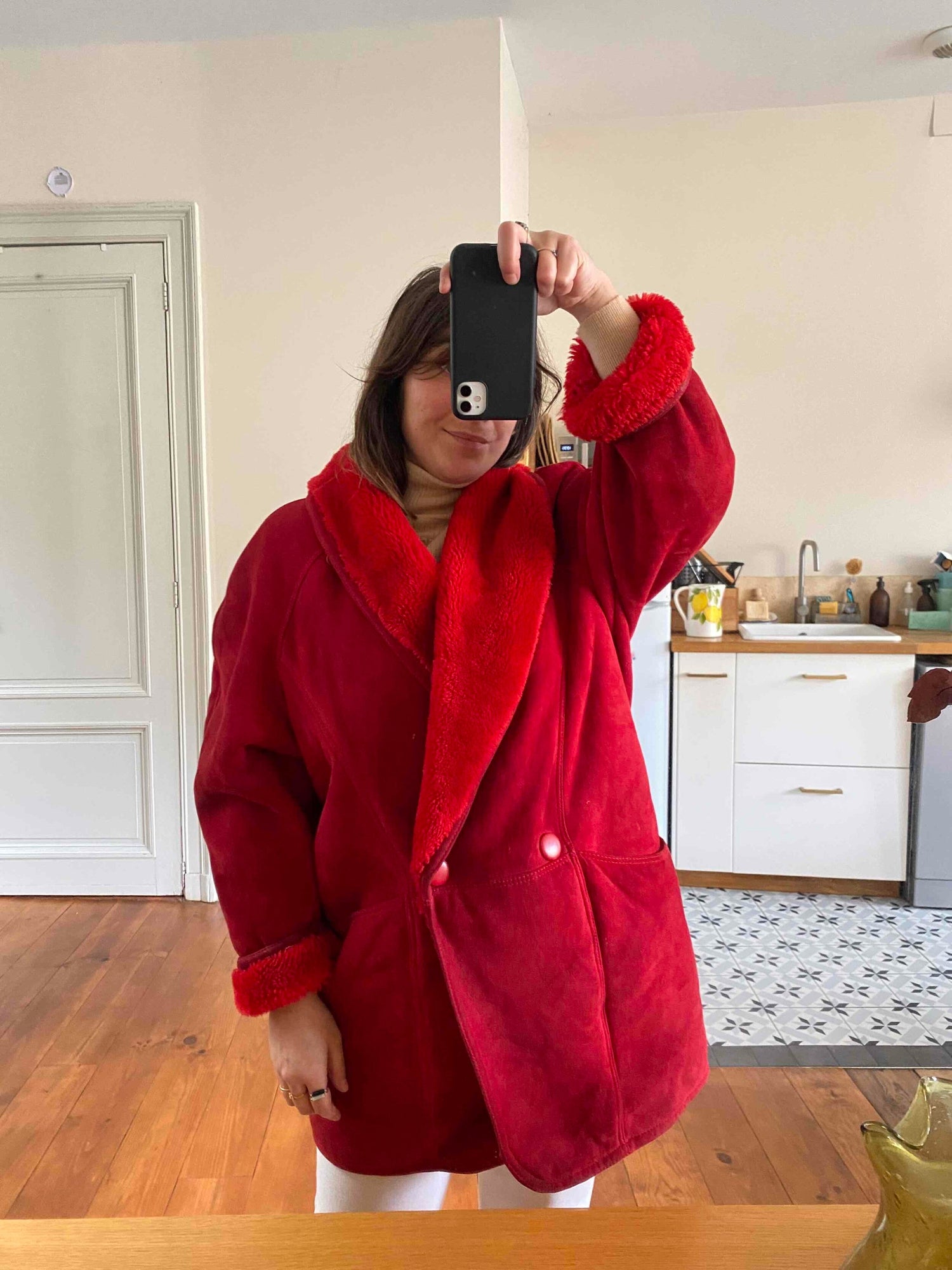 Wool-lined leather coat