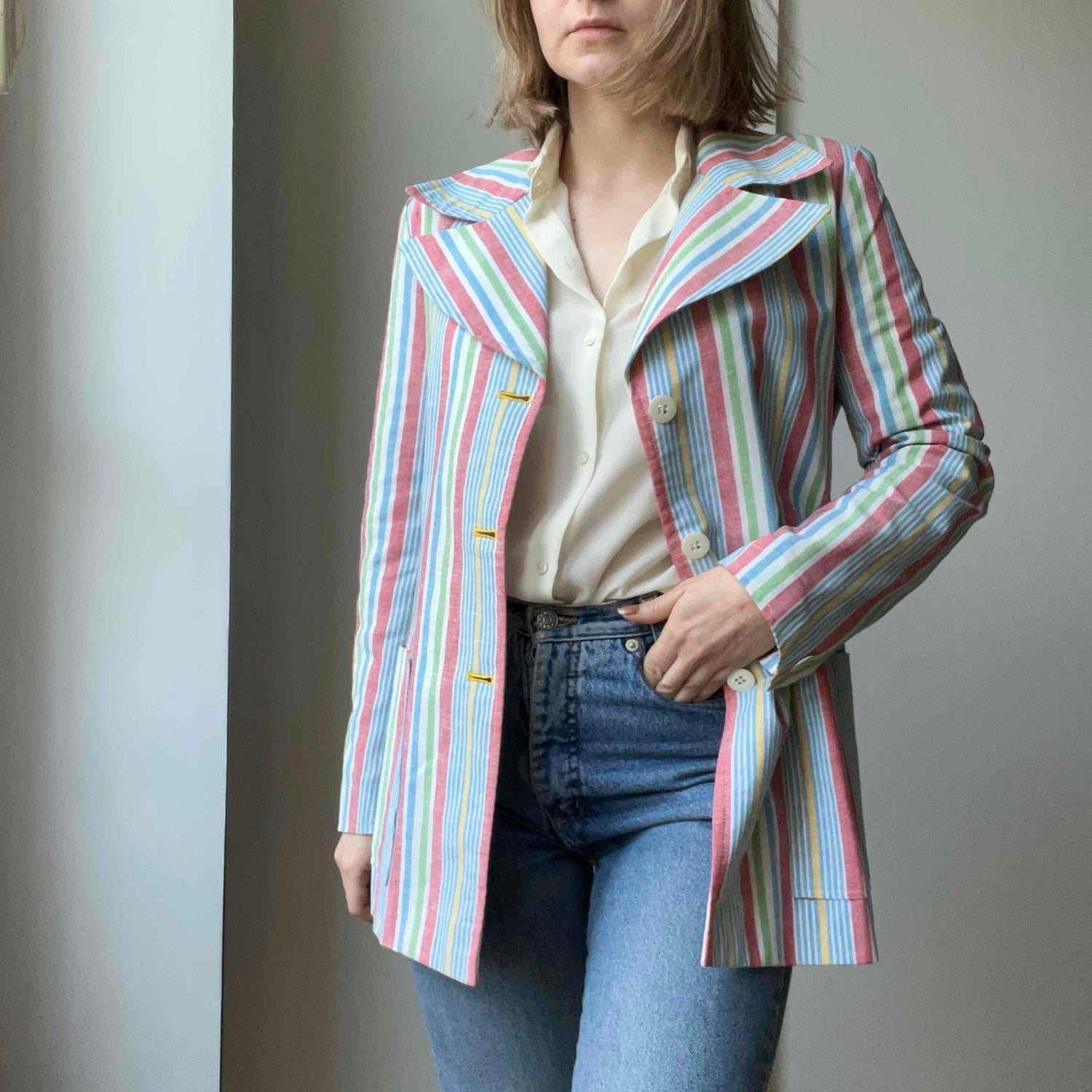 Blazer à rayures en lin