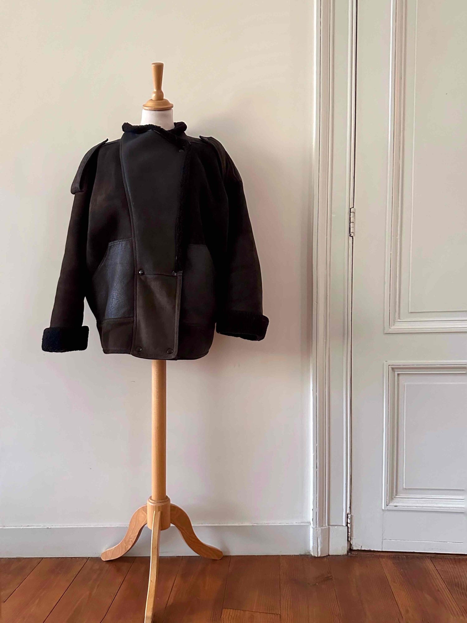 Wool-lined leather coat