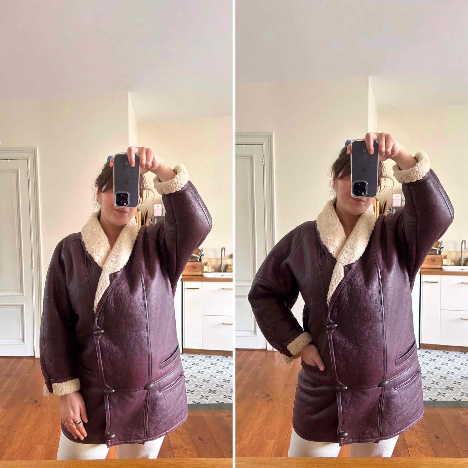 Wool-lined leather coat